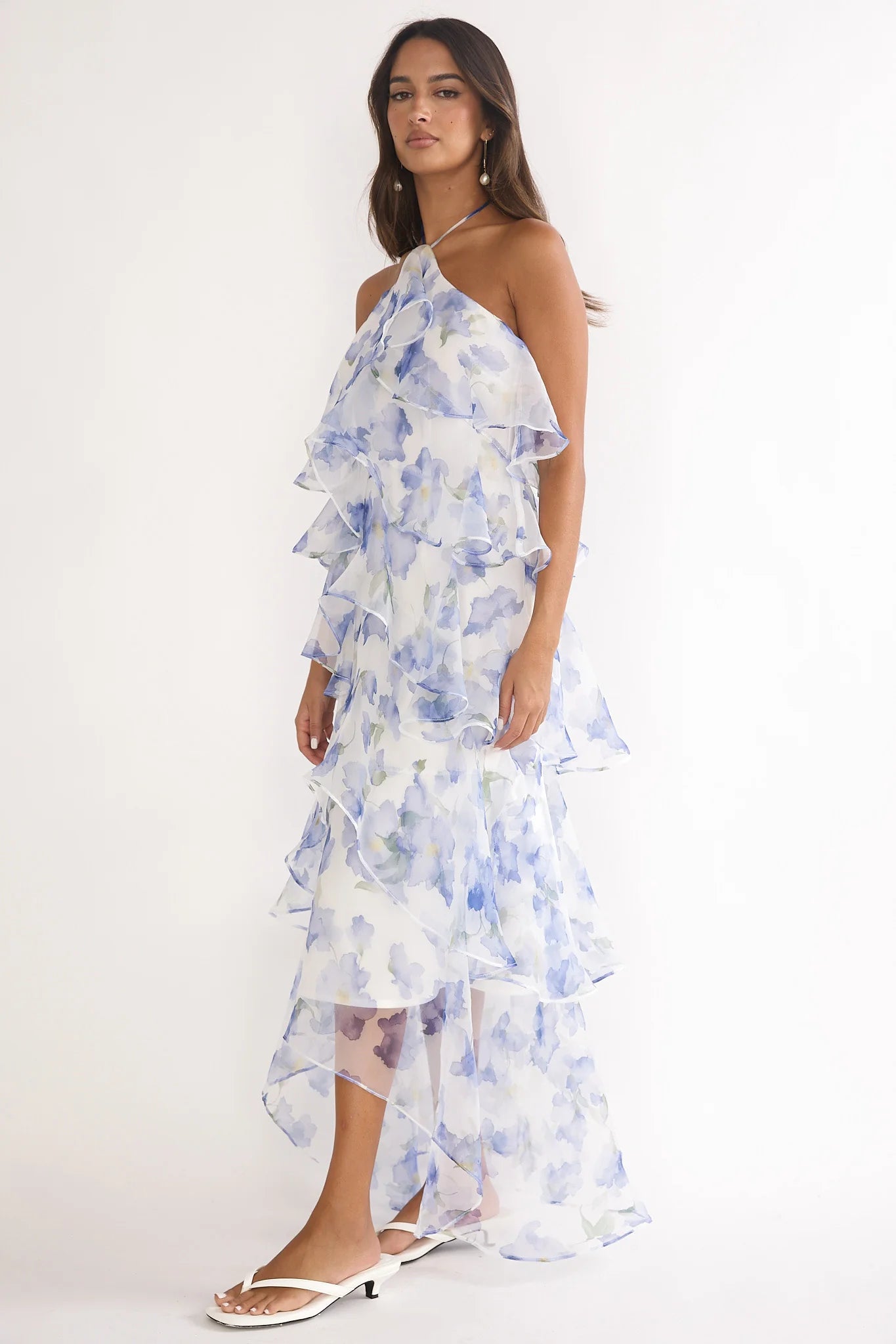 Darylyn Tiered Ruffle Maxi Dress Floral Blue