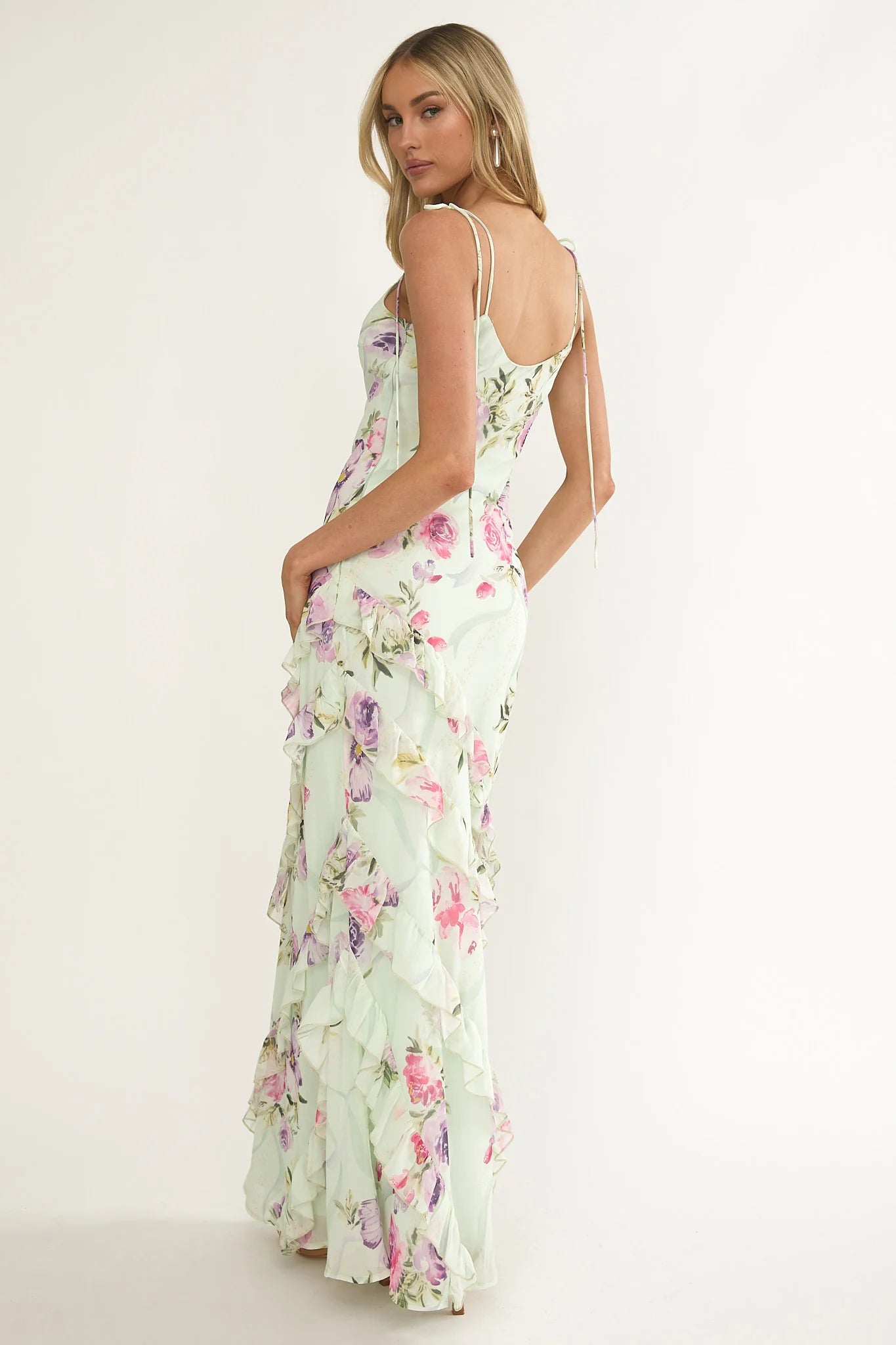 Dreamy Day Ruffle Trim Maxi Dress Mint Floral