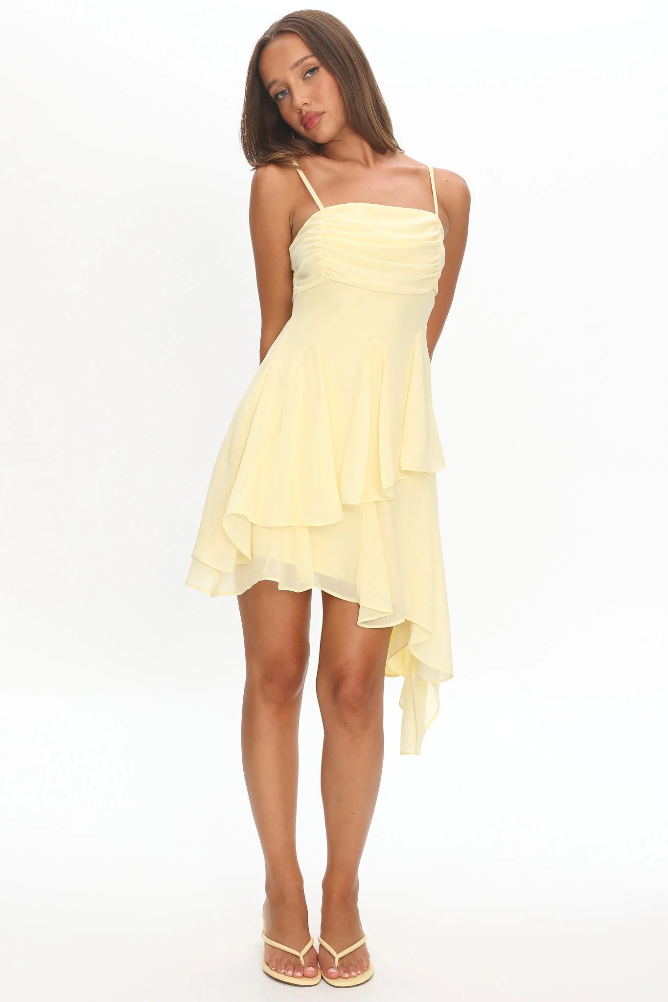 Skylah Asymmetric Hem Mini Dress Butter