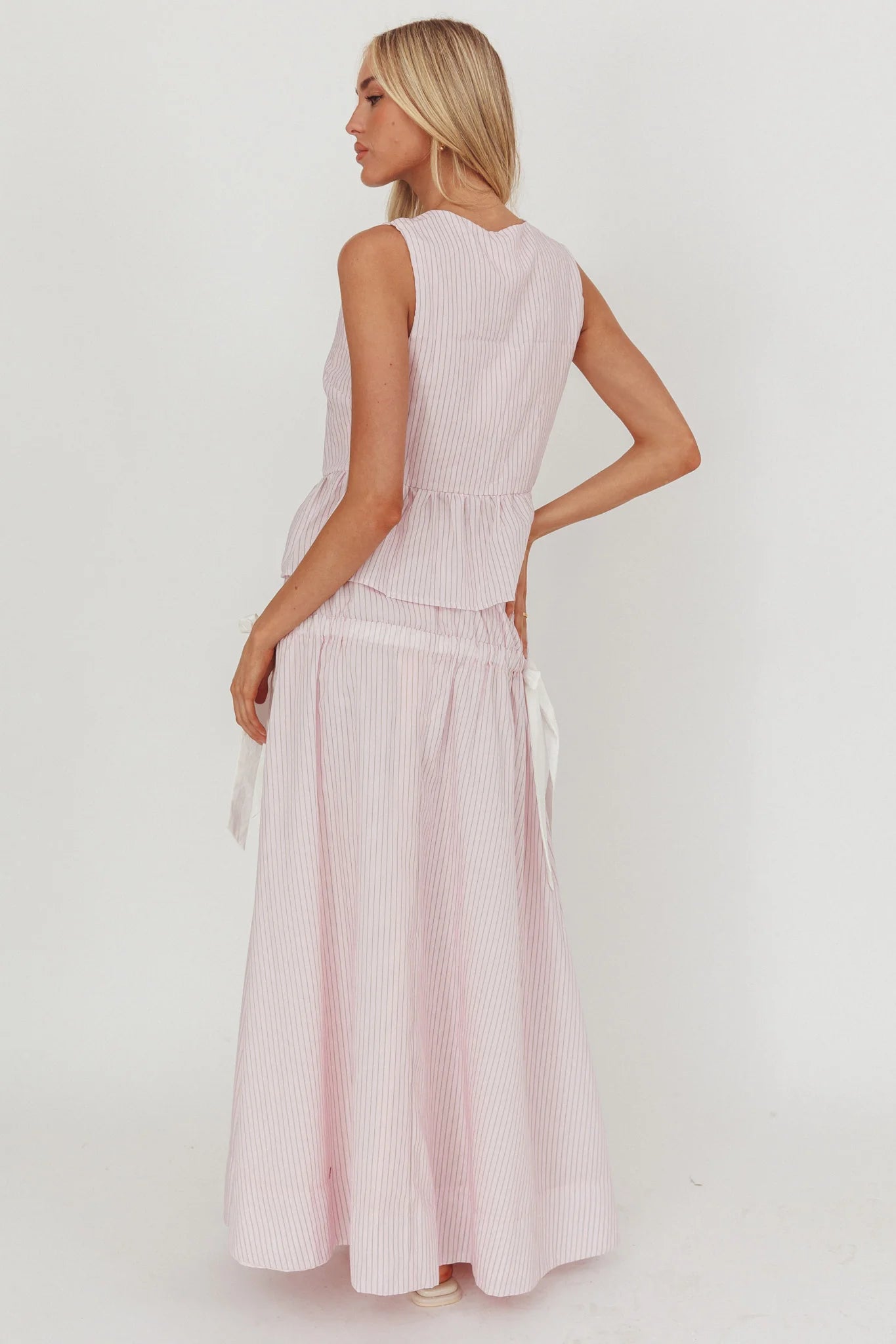 Salty Sea Side Bow Maxi Skirt Blush Stripe