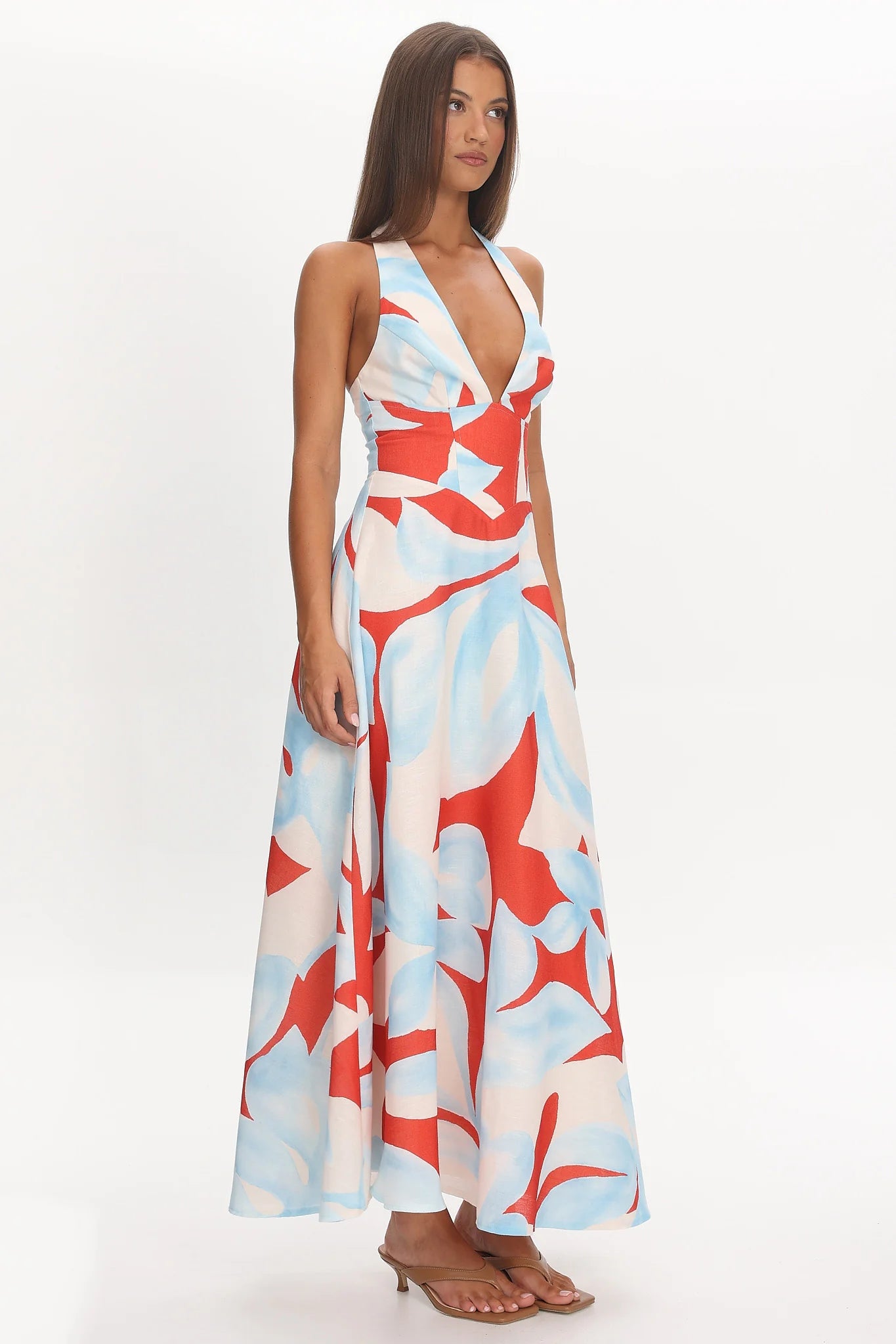 Riga Halterneck Maxi Dress Blue Multi