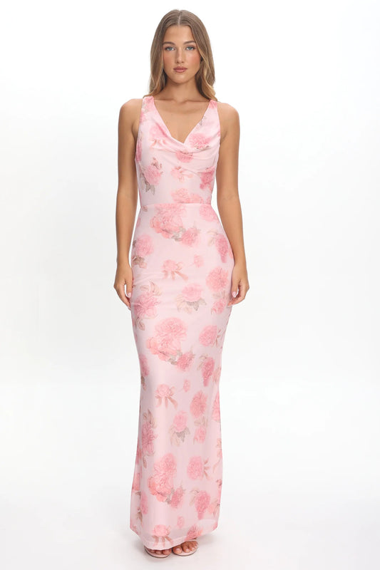 Callora Criss-Cross Back Maxi Dress Floral Pink