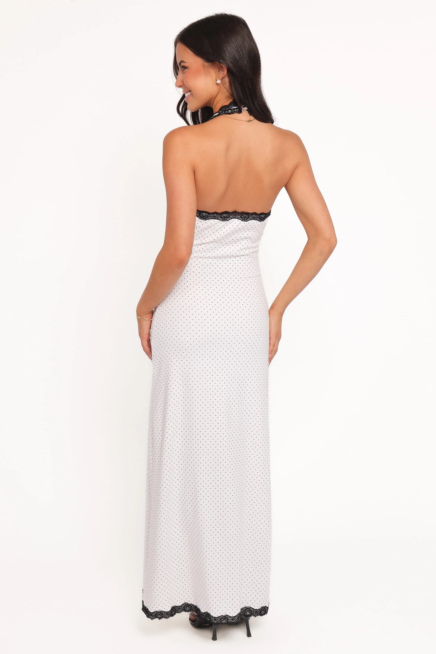 Conrad Halter Maxi Dress - White Polka Dot