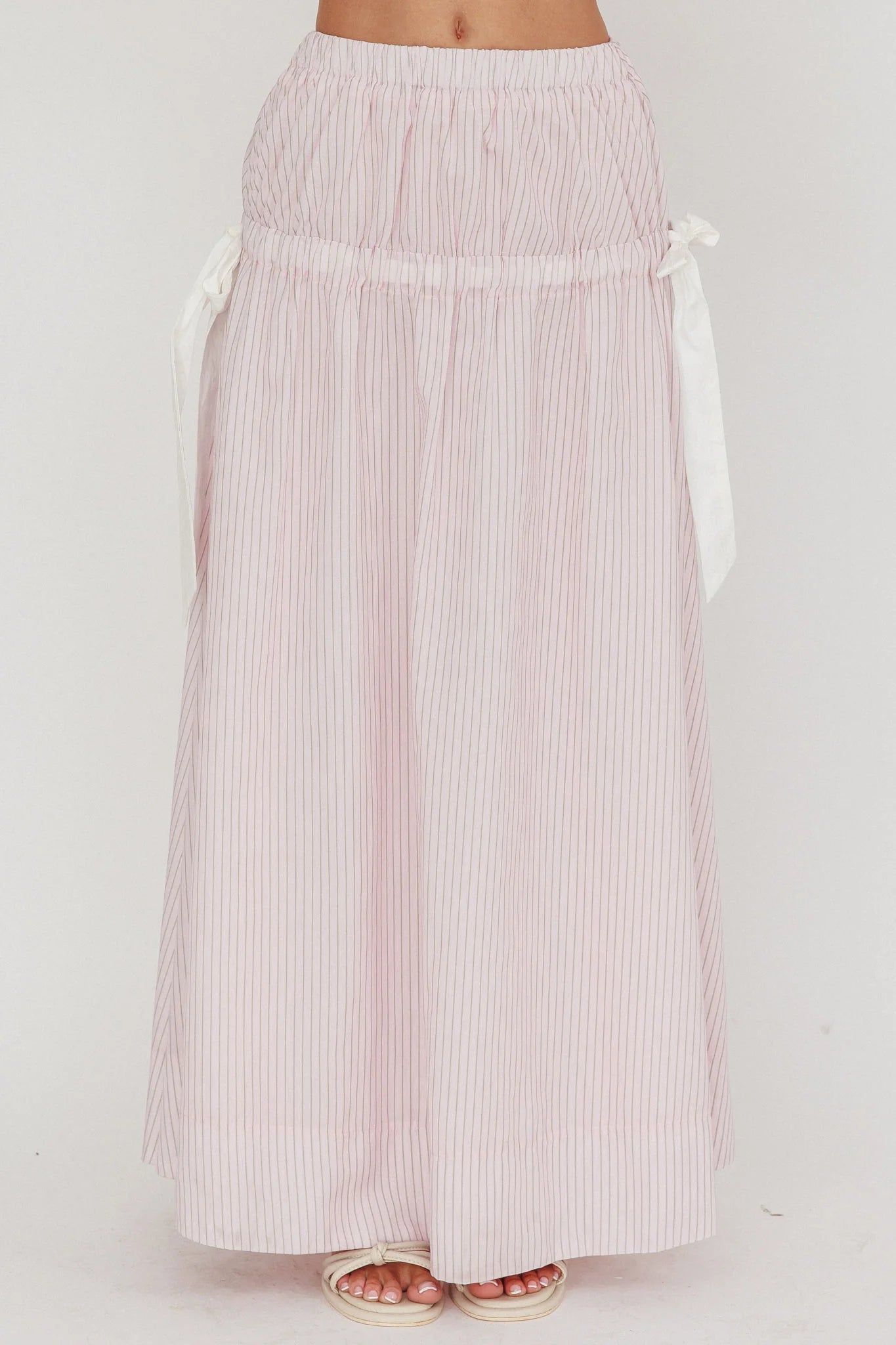 Salty Sea Side Bow Maxi Skirt Blush Stripe