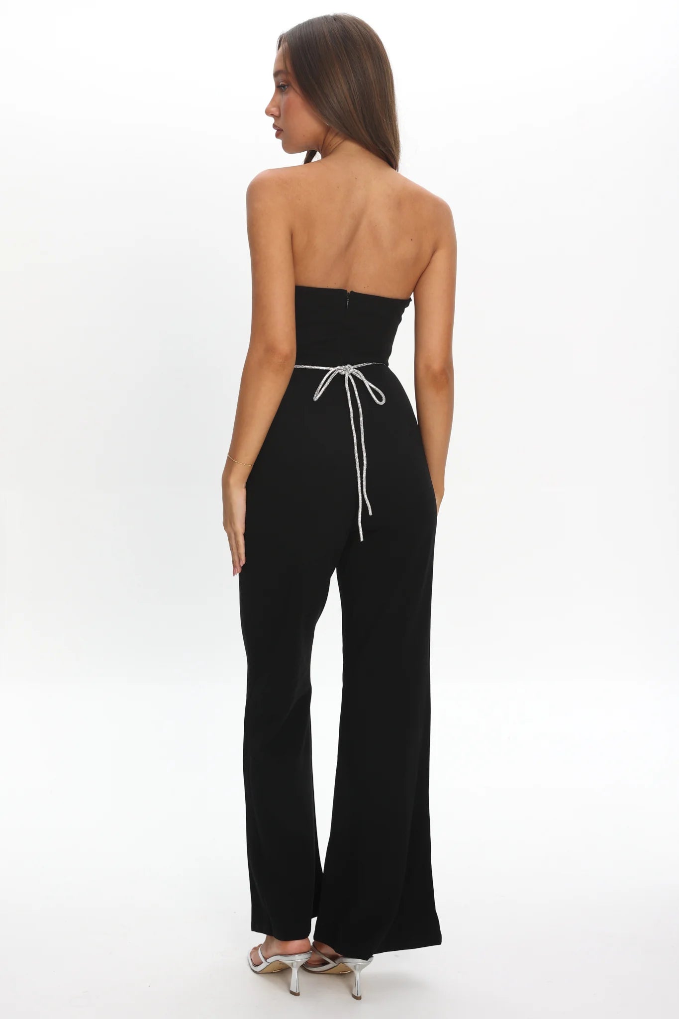 Nohemi Strapless Diamante Jumpsuit Black