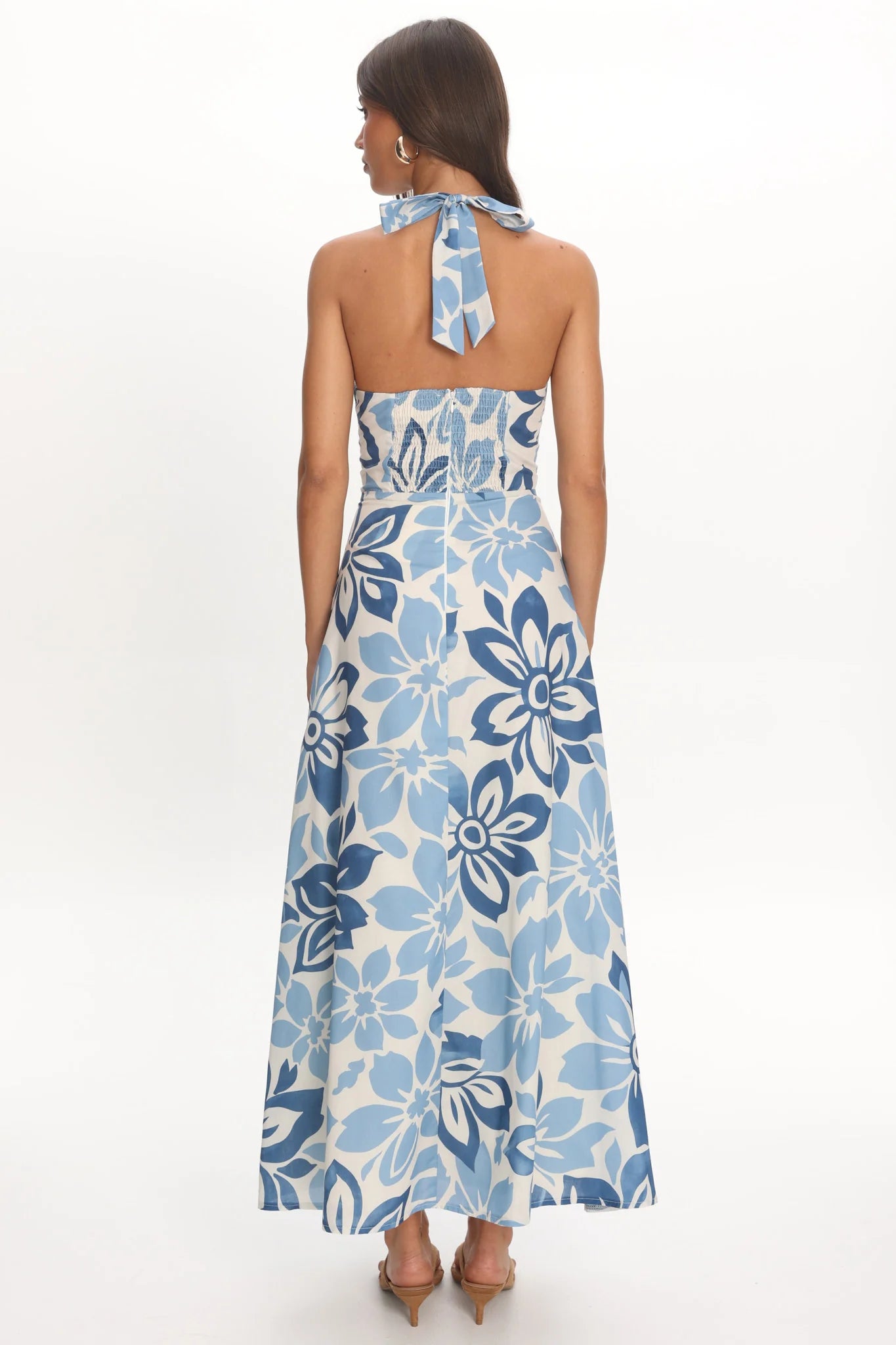 Exhilaration Halterneck Maxi Dress Floral Blue
