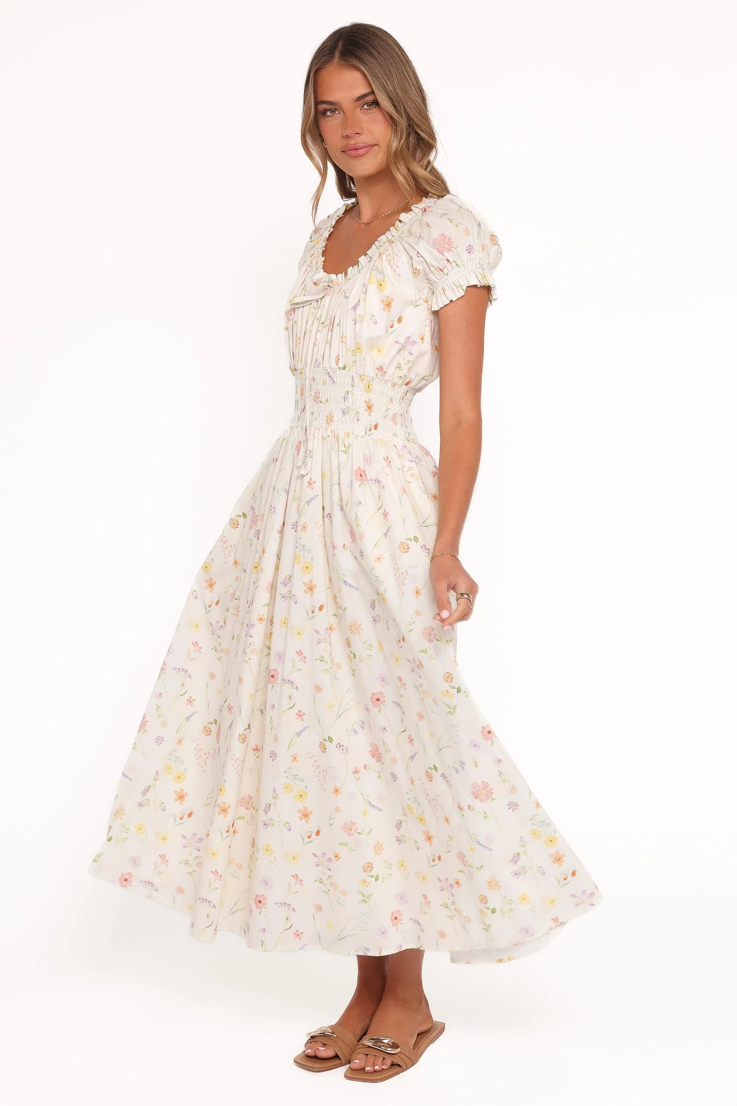Katana Puff Sleeve Midi Dress - Floral