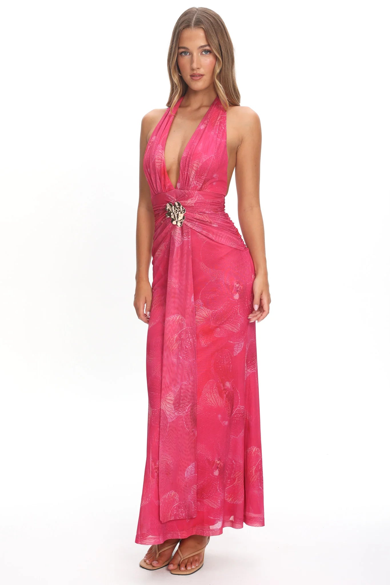 Shanna Plunging Halterneck Maxi Dress Fuchsia