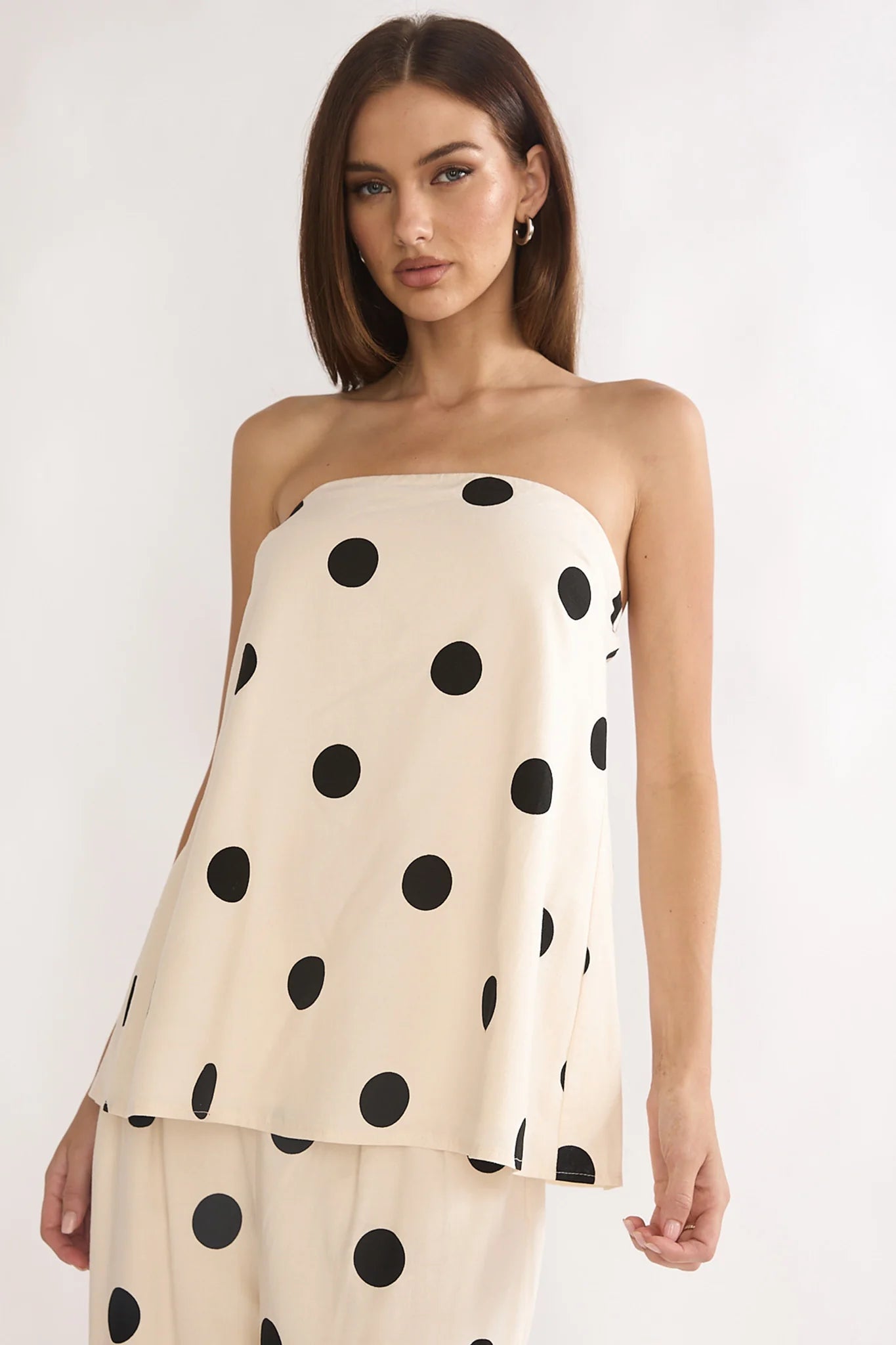 Loraya Strapless Split Back Top Polka Dot Beige/Black