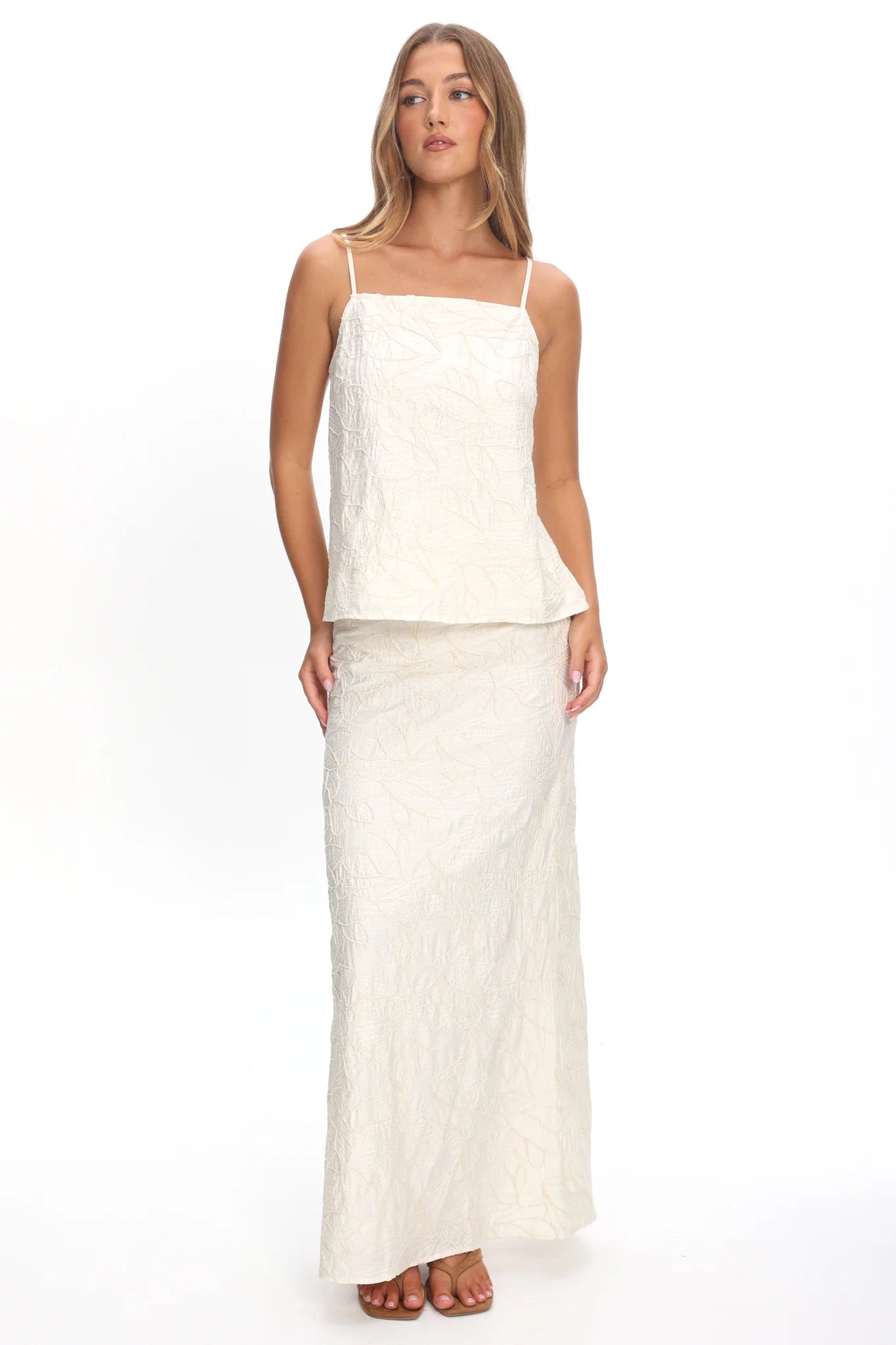 Alondra Textured Maxi Skirt Oatmeal