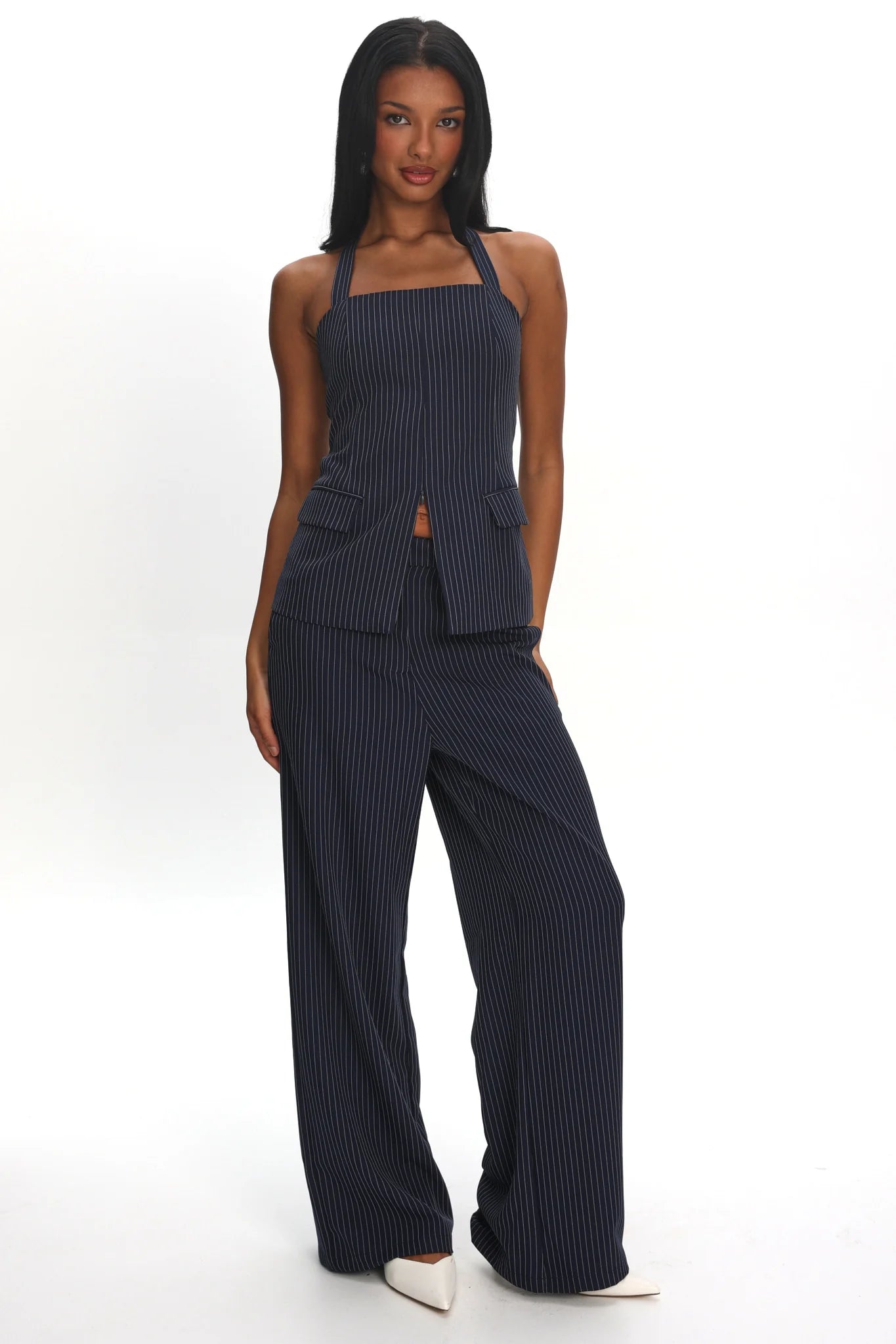 Renee Wide Leg Pants Pinstripe Navy