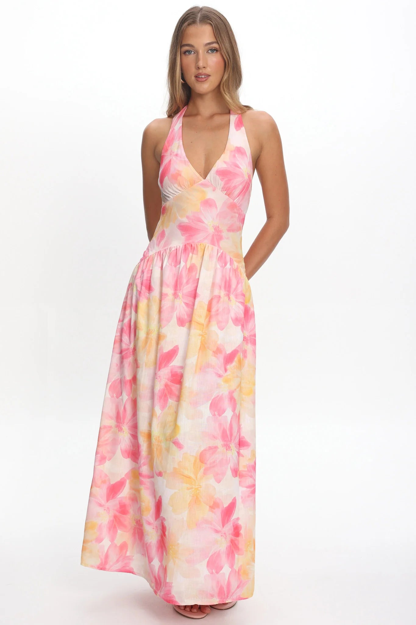 Endira Drop Waist Maxi Dress Floral Pink
