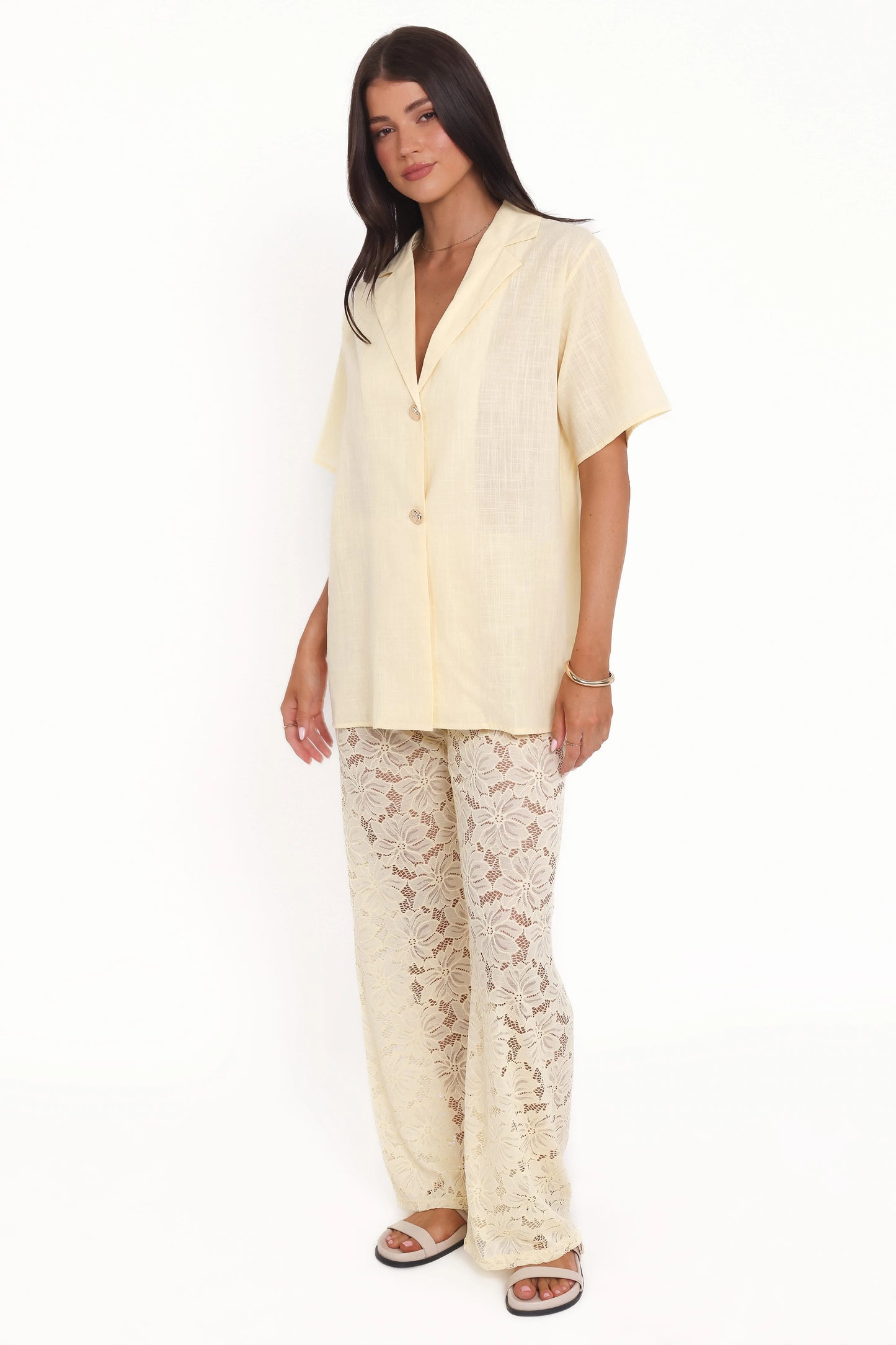 Mindy Lace Pant Set - Yellow