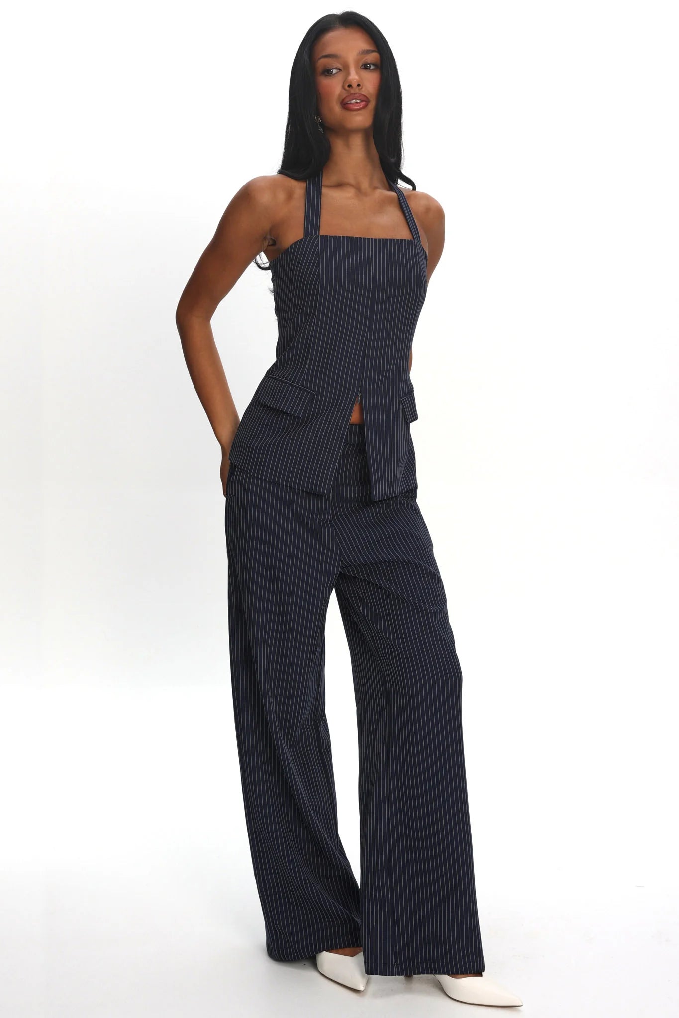Renee Wide Leg Pants Pinstripe Navy