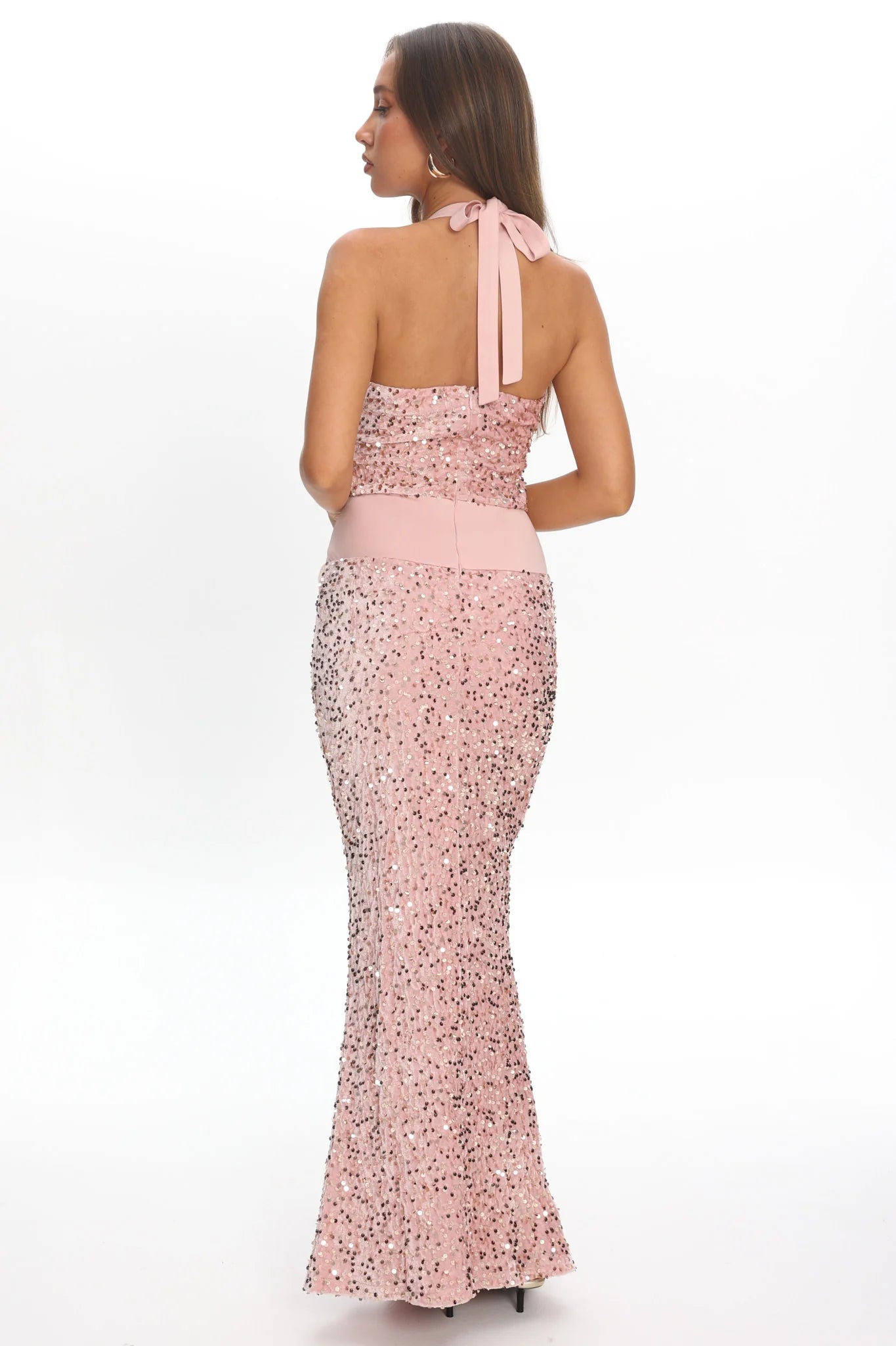 Cabernet Halter Maxi Dress Sequin Pink