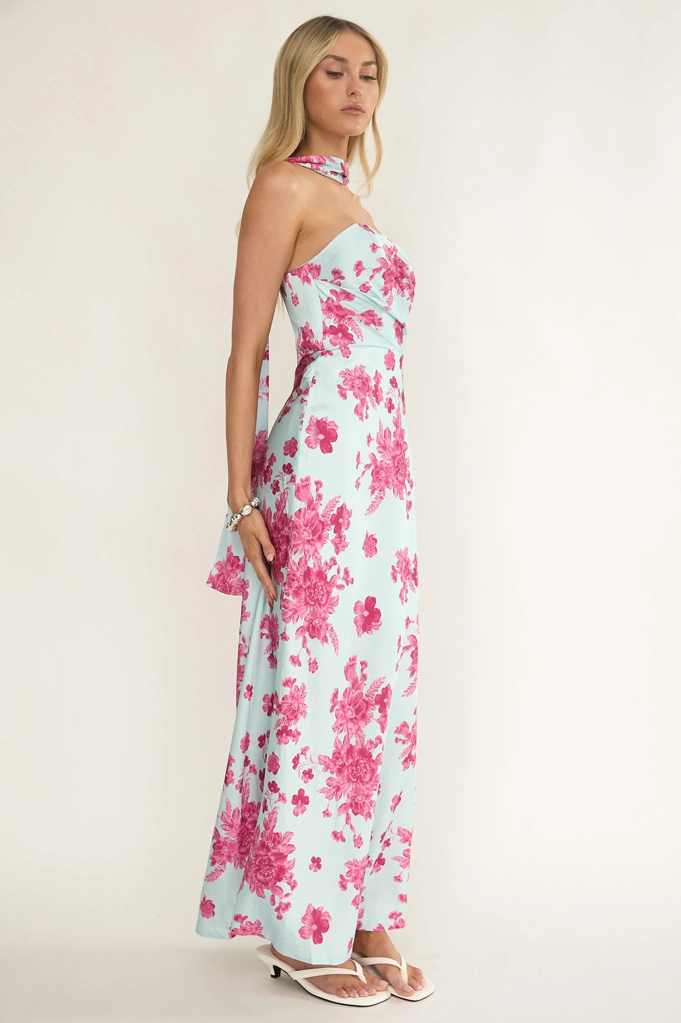 City Of Stars Strapless Scarf Maxi Dress Floral Ice Blue