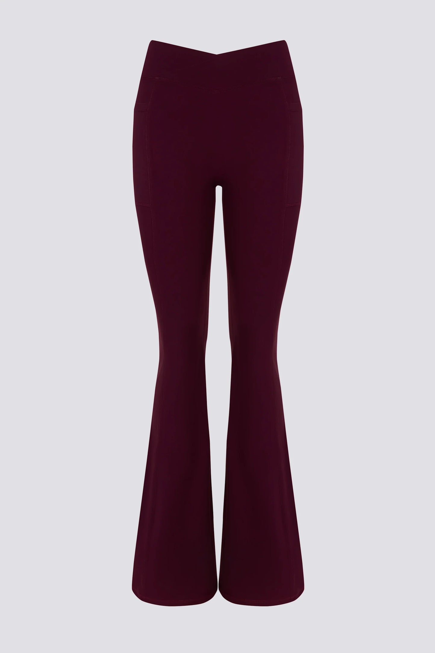 Soft Active V-Waist Pocket Flared Leggings in Burgundy