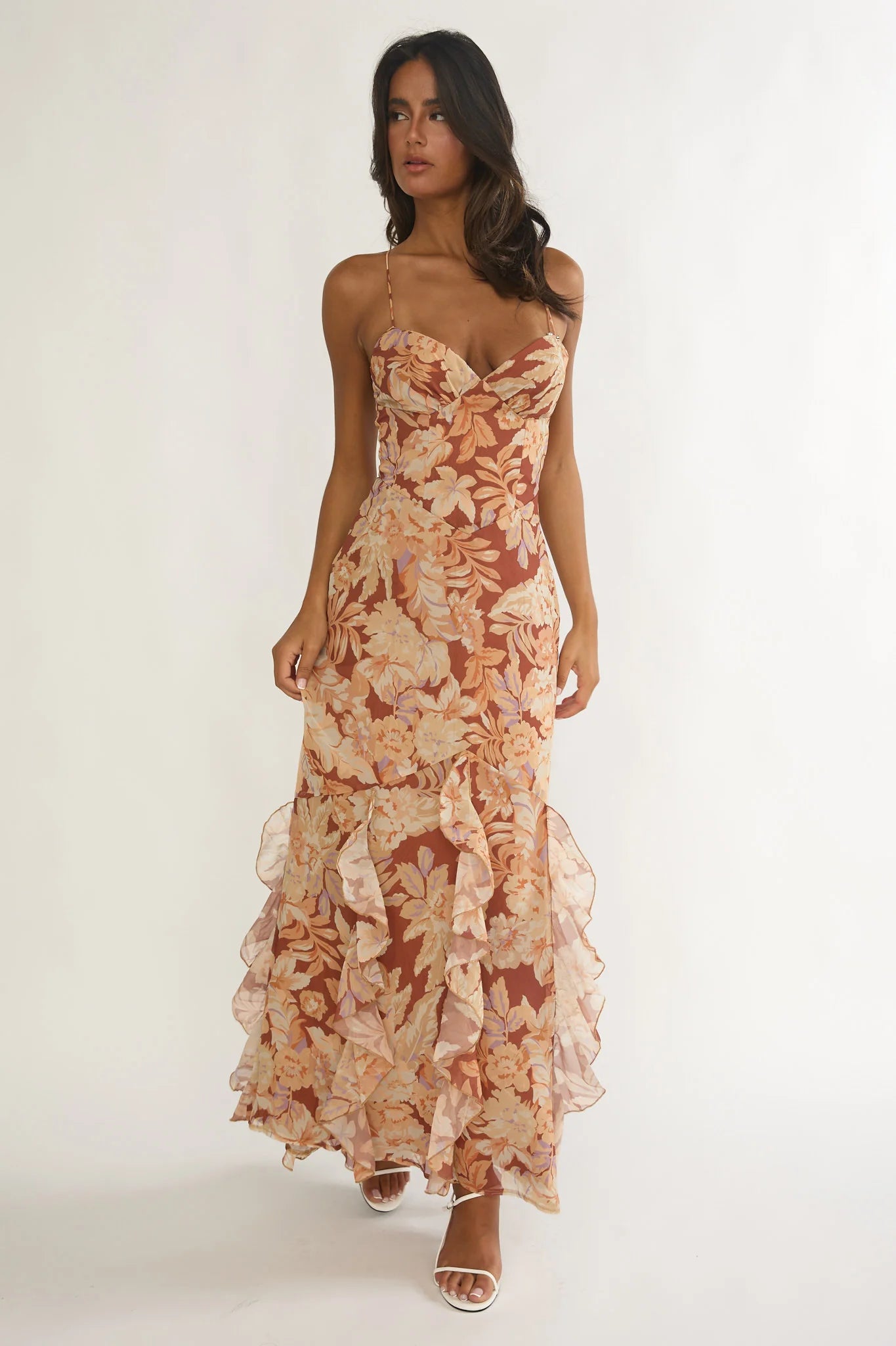 Charlisa Strappy Back Ruffle Maxi Dress Floral Yellow