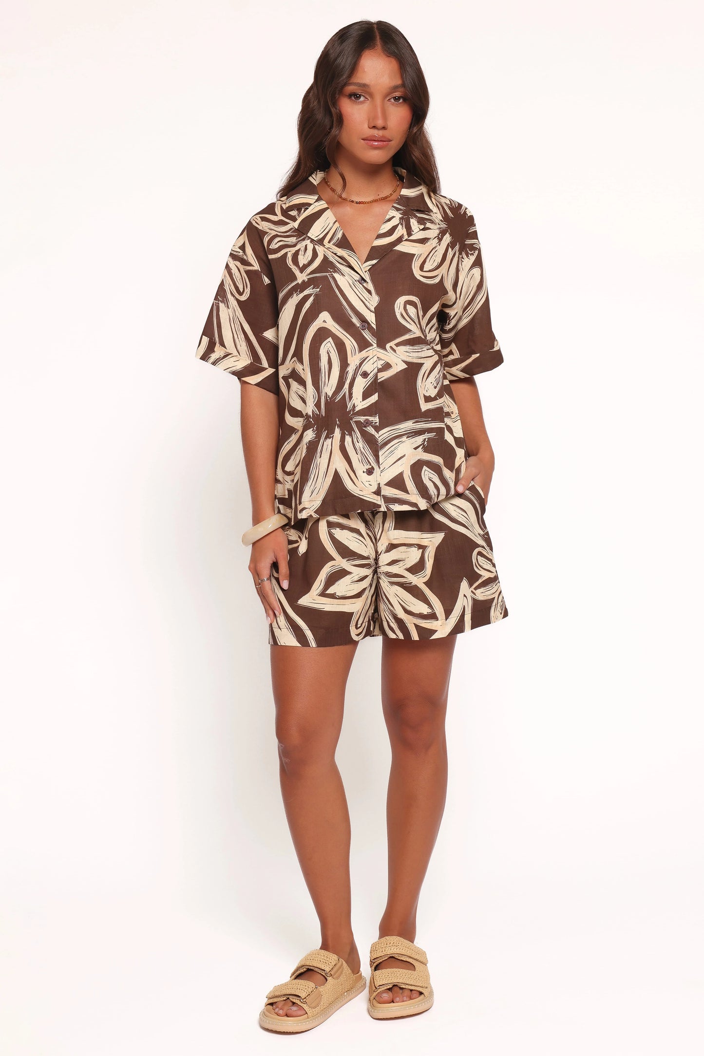 Pacifica Button Up Shirt - Chocolate Floral