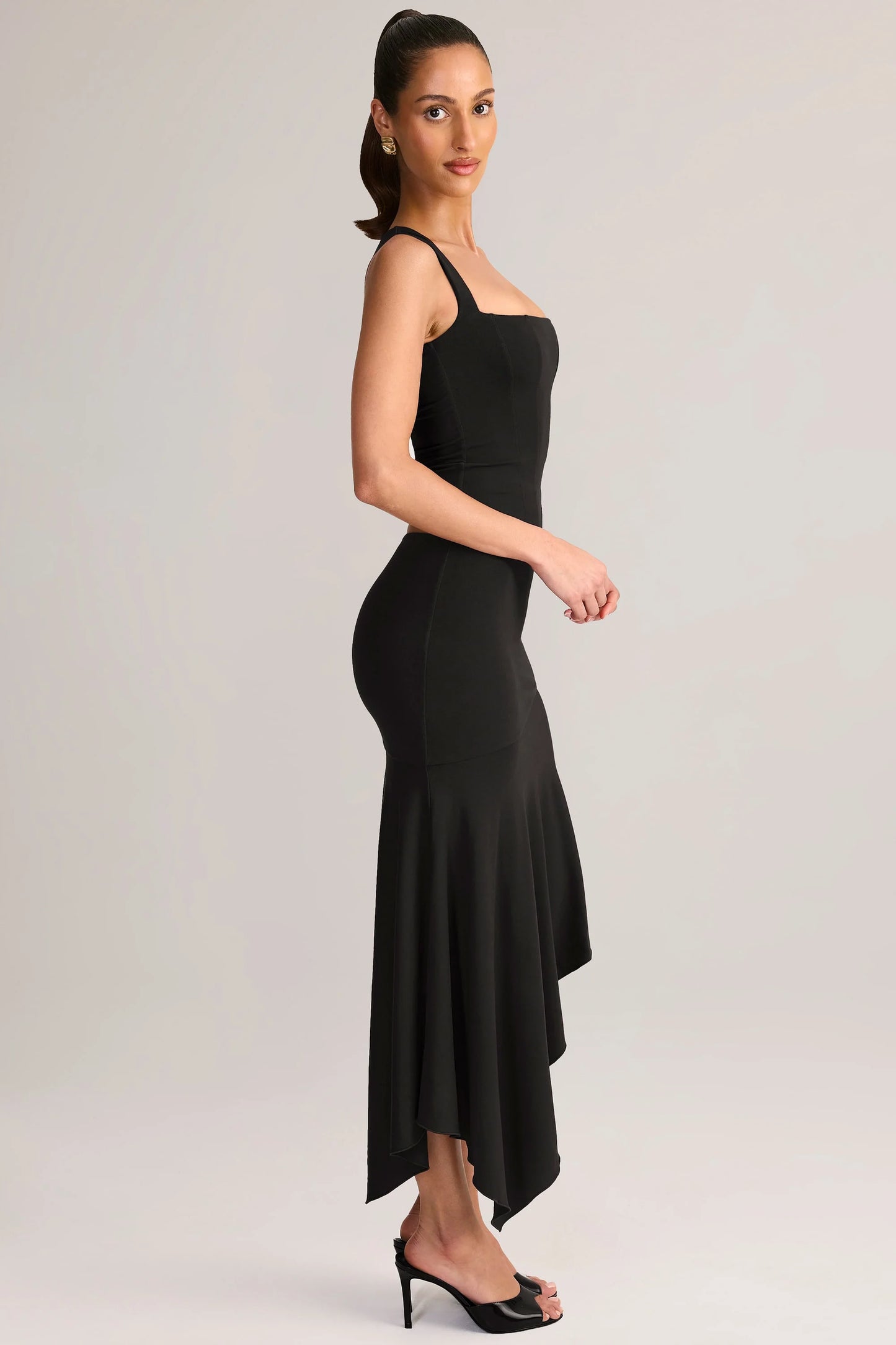 Modal Low-Rise Asymmetric Midaxi Skirt in Black
