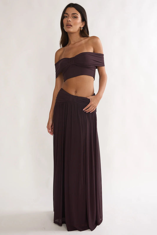 Farela Ruched Waist Maxi Skirt Coffee