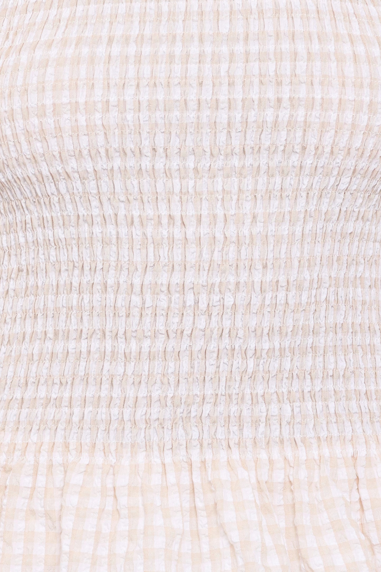 Callista Shirred Waist Top - Beige Gingham