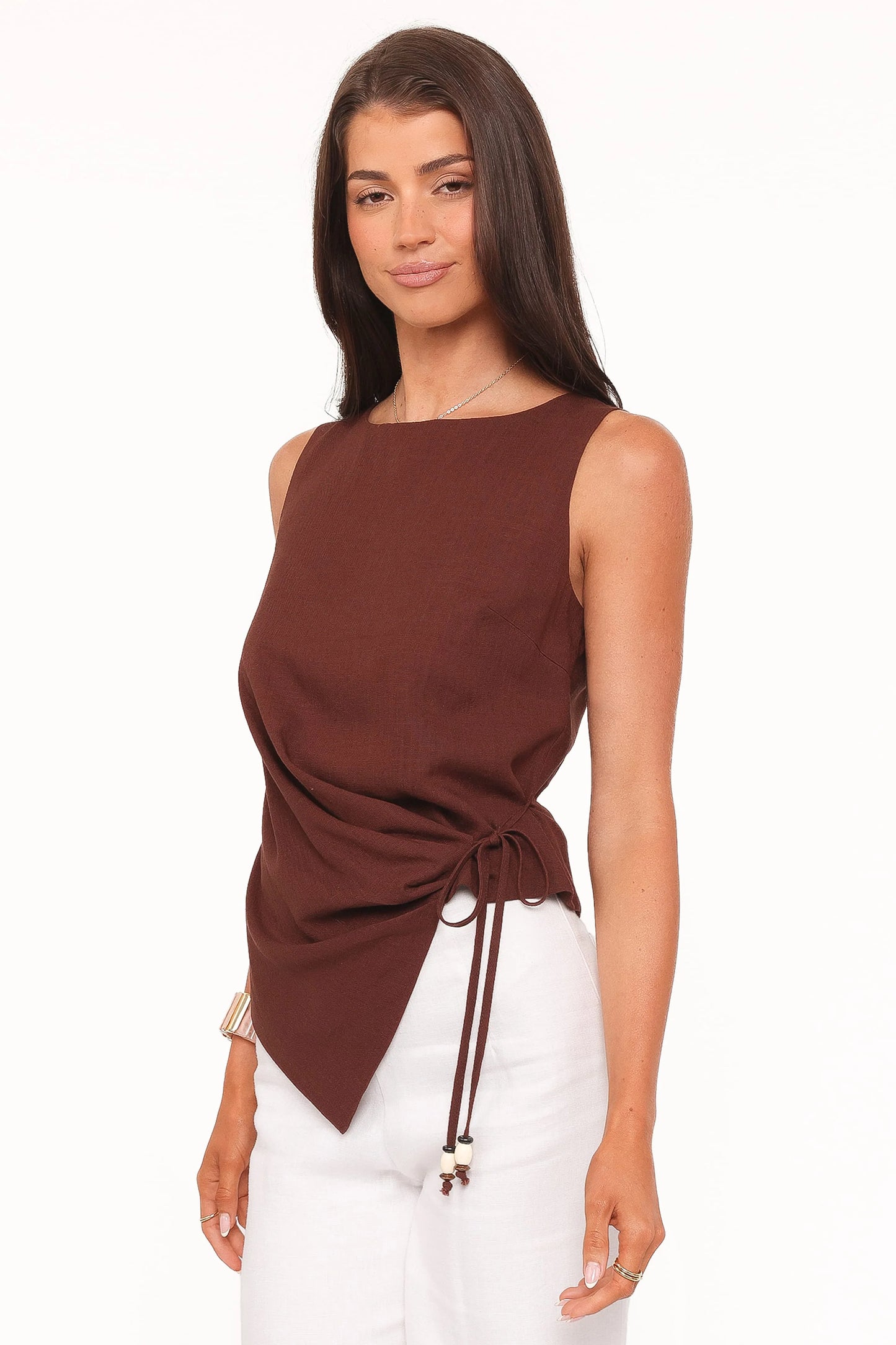 Heloise Side Tie Top - Dark Brown