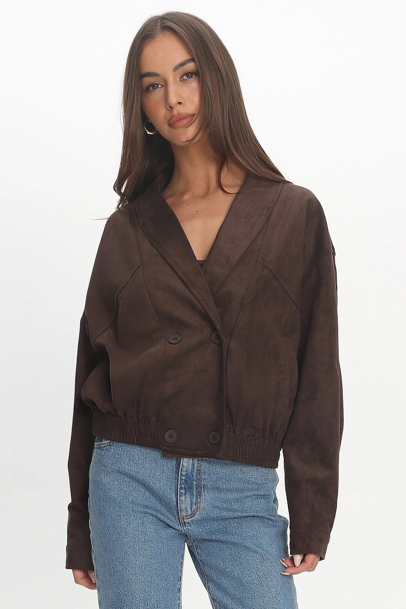 Rampage Faux Suede Blouson Jacket Chocolate