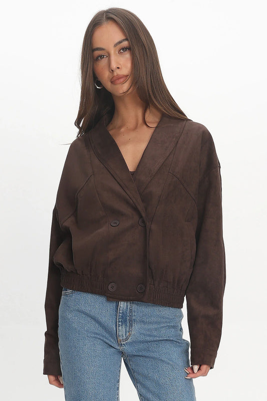 Rampage Faux Suede Blouson Jacket Chocolate