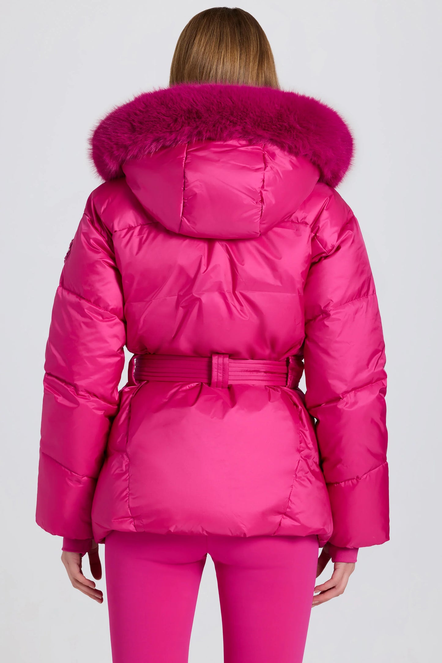 Waterproof Faux-Fur Hood Ski Jacket in Magenta Pink