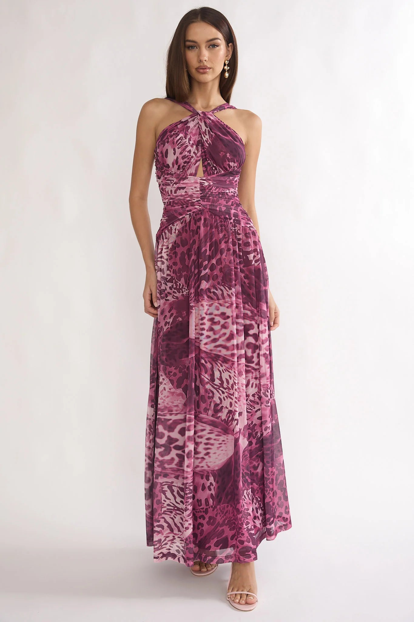 Pirelle Cut-Out Back Maxi Dress Leopard Purple