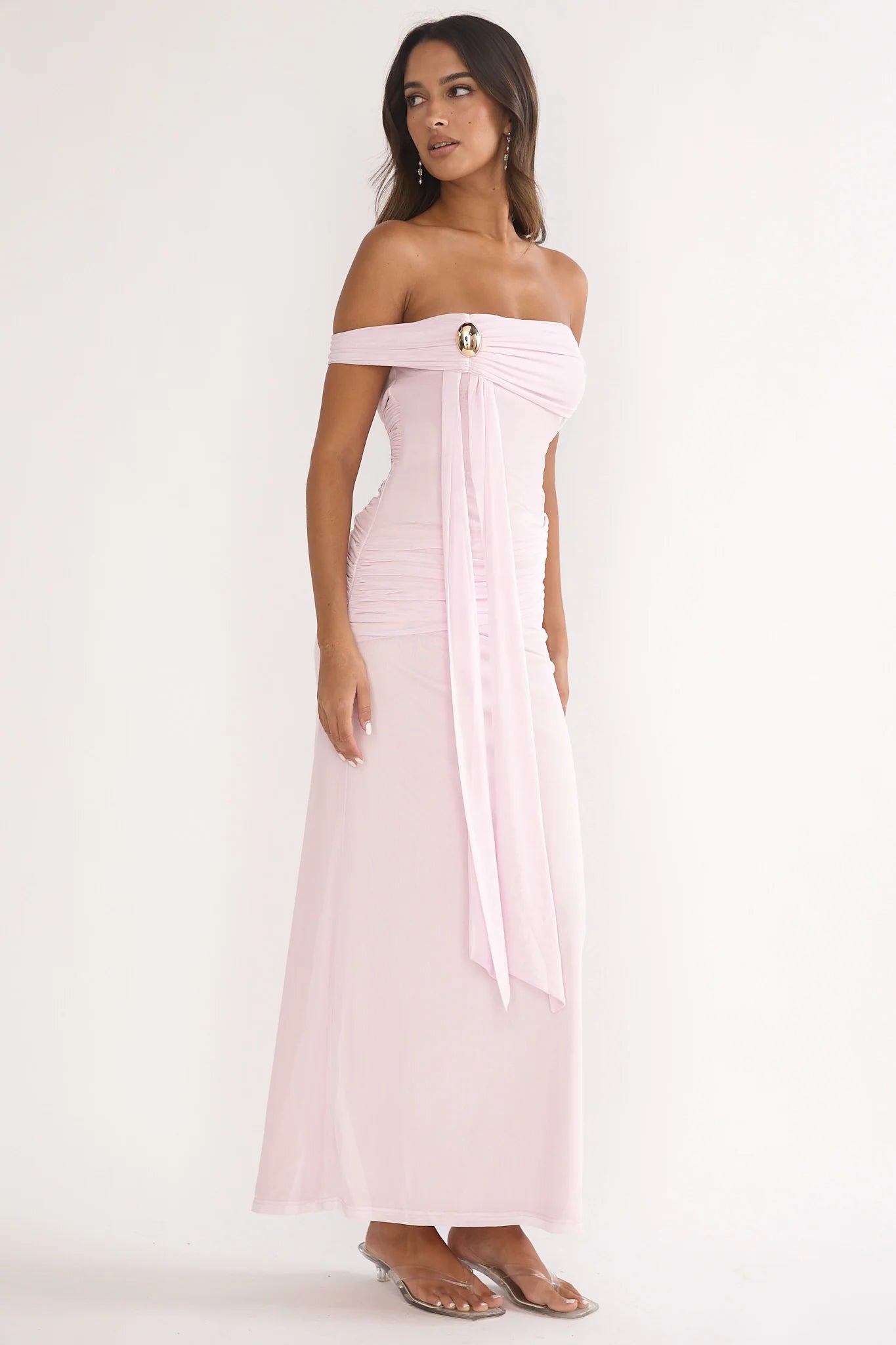 Evanthe Off-Shoulder Sash Maxi Dress Blush