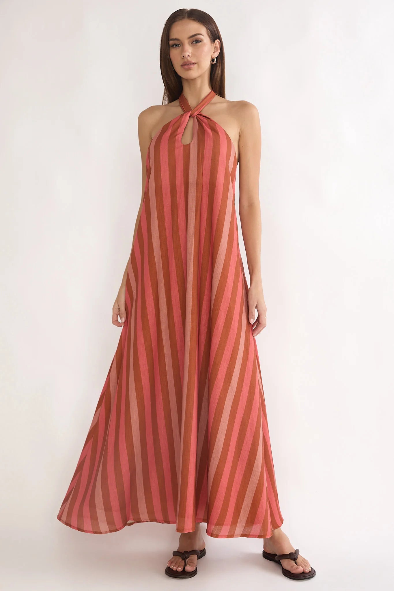 Cheer Backless Halter Maxi Dress Pink Multi