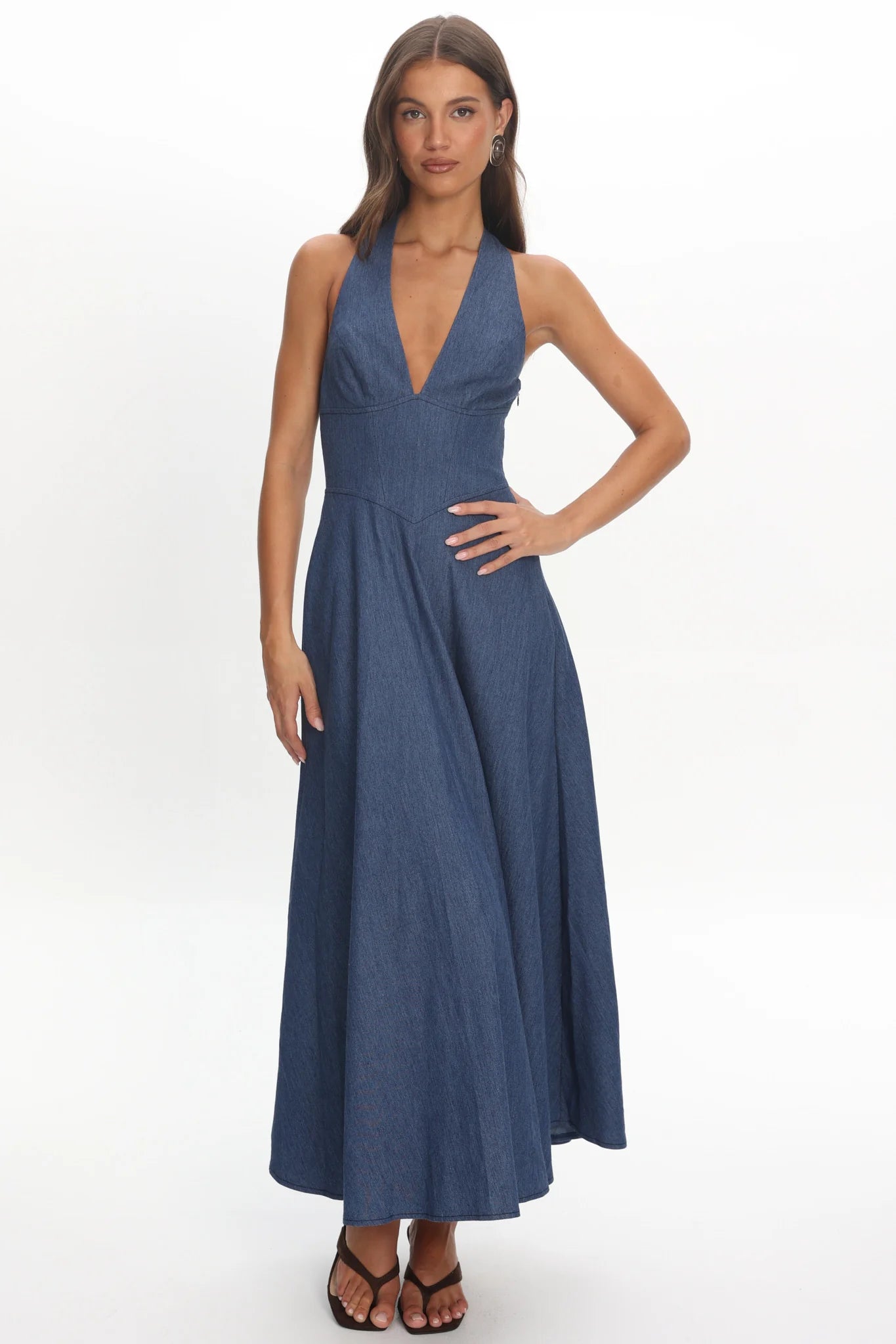 Riga Halterneck Maxi Dress Light Blue