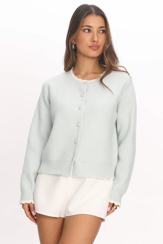 Aurore Scalloped Edge Knit Cardigan Baby Blue
