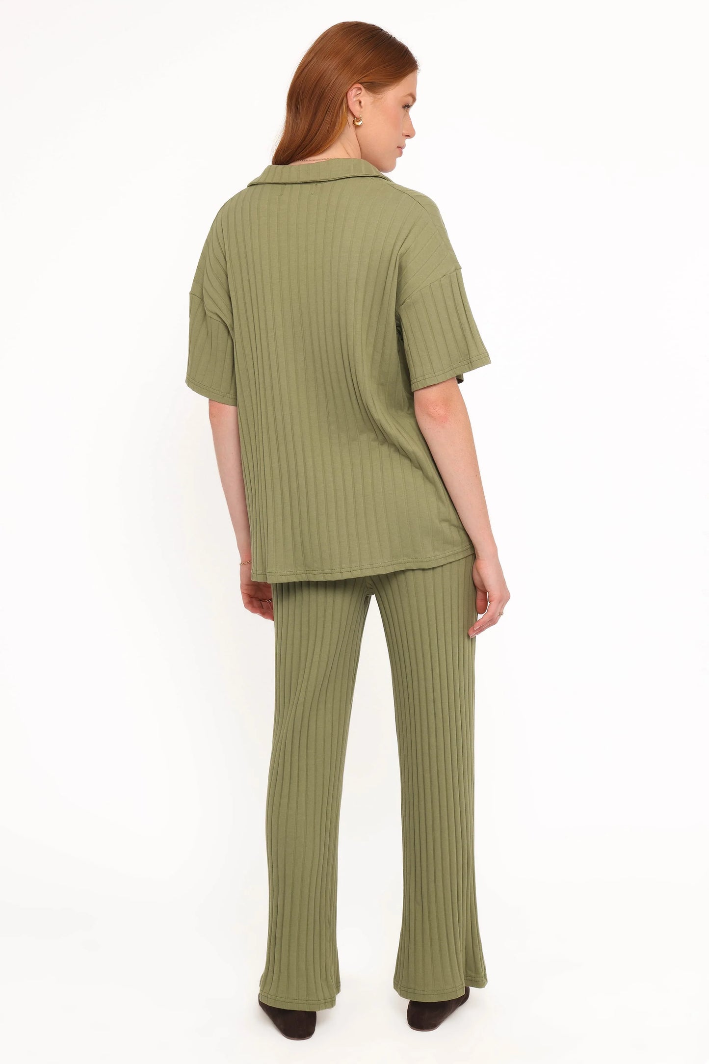 Phillipa Wide Ribbed Shirt Set - Olive