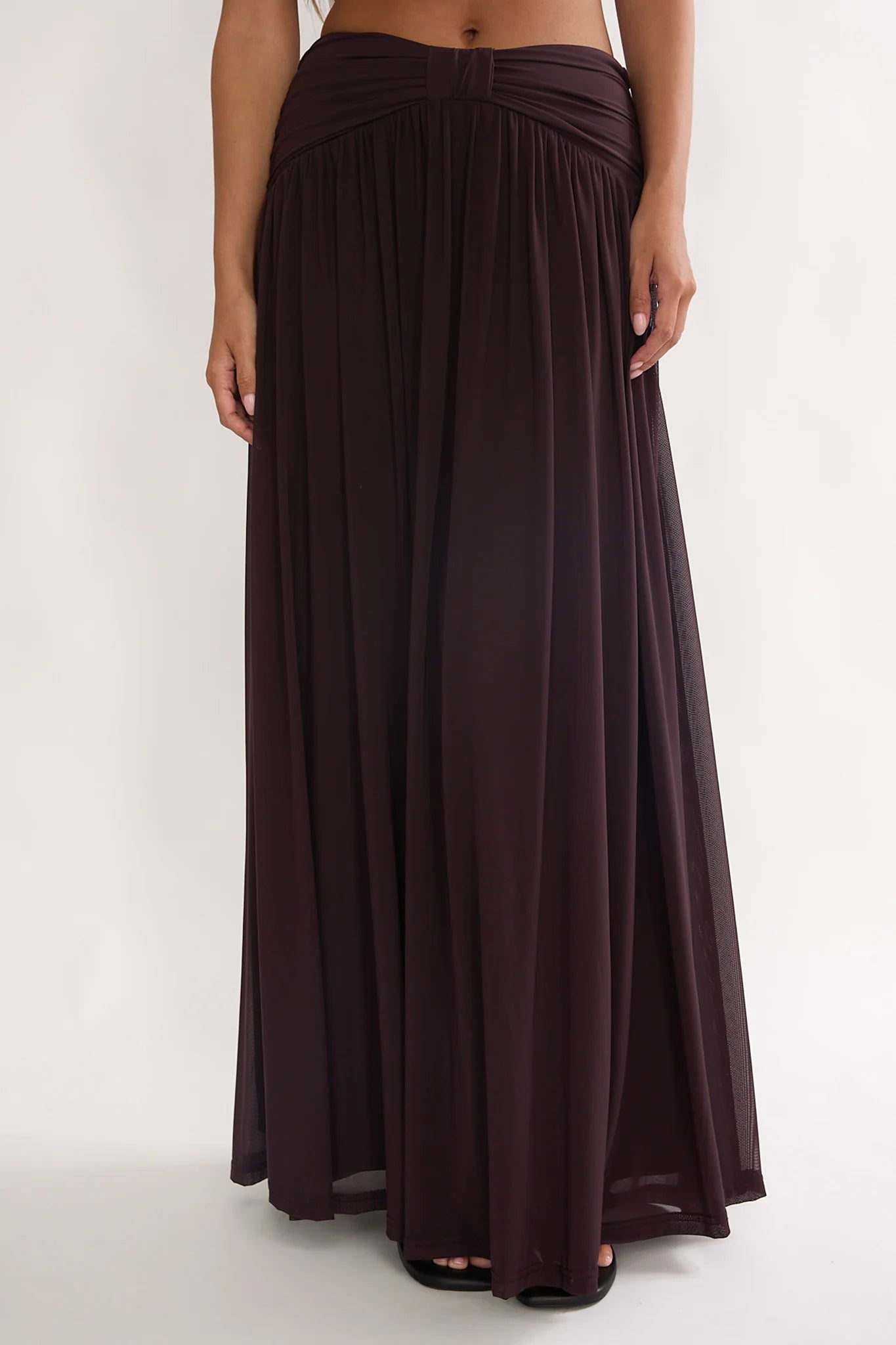 Farela Ruched Waist Maxi Skirt Coffee