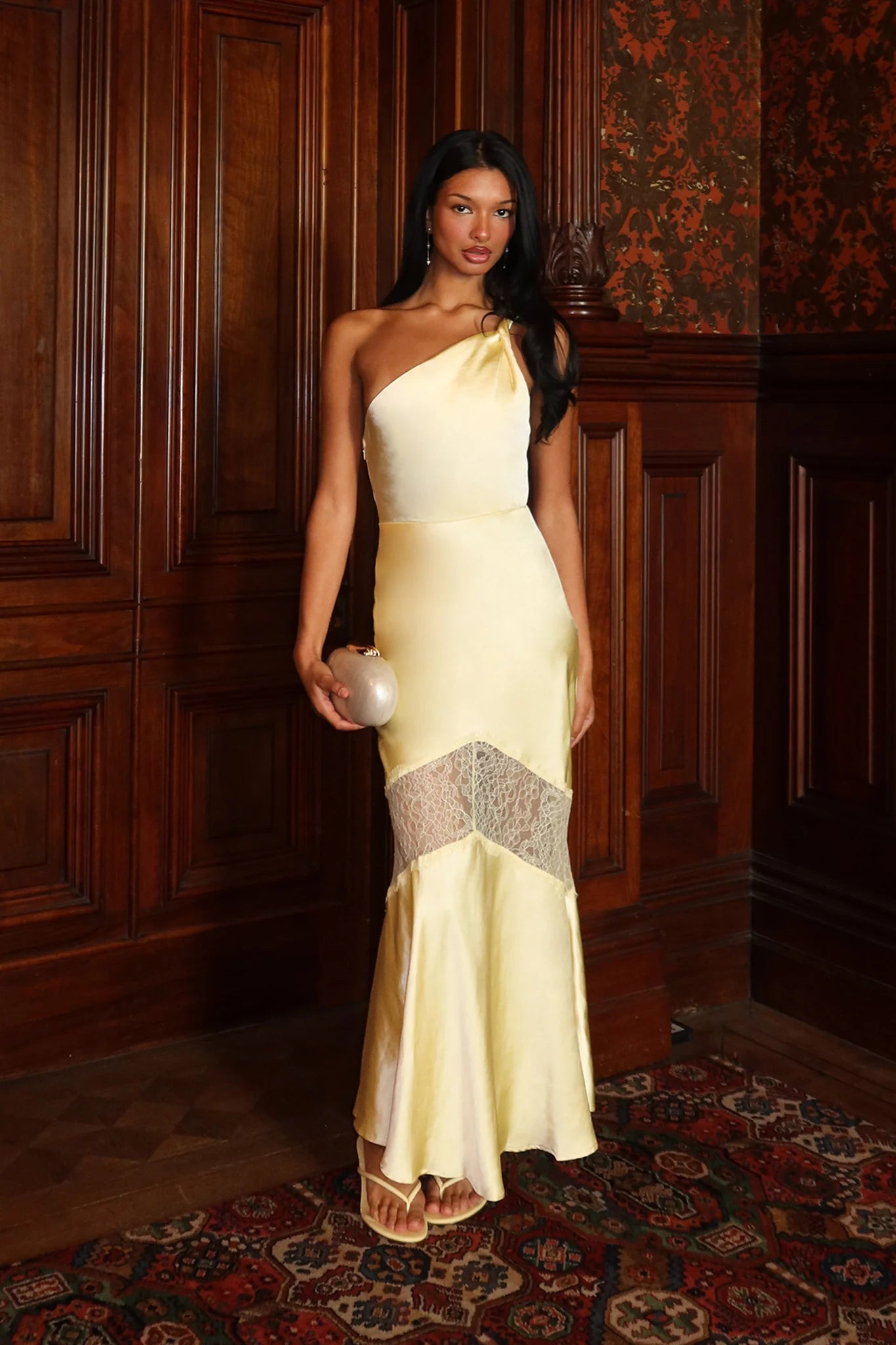 Avielle Lace Trim One-Shoulder Maxi Dress Butter
