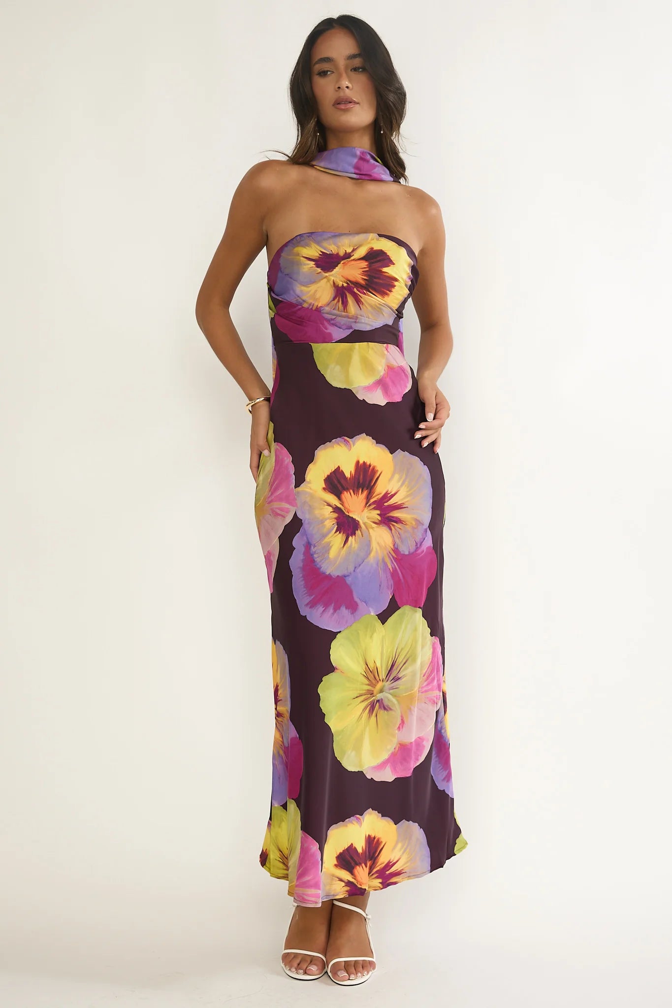 City Of Stars Strapless Scarf Maxi Dress Pansies Plum