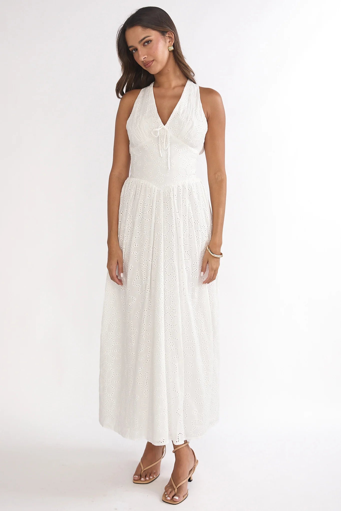 Sundrenched Halter Maxi Dress Eyelet White