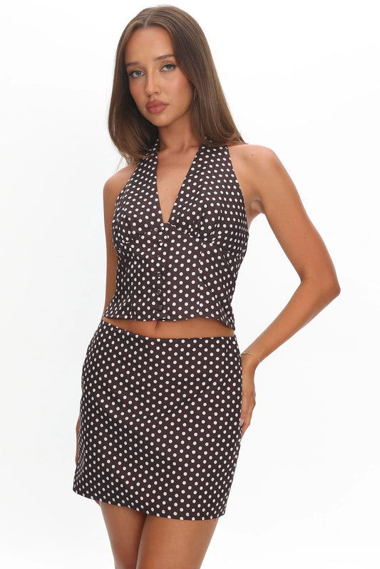 Sundrenched Mini Skirt Polka Dot Chocolate