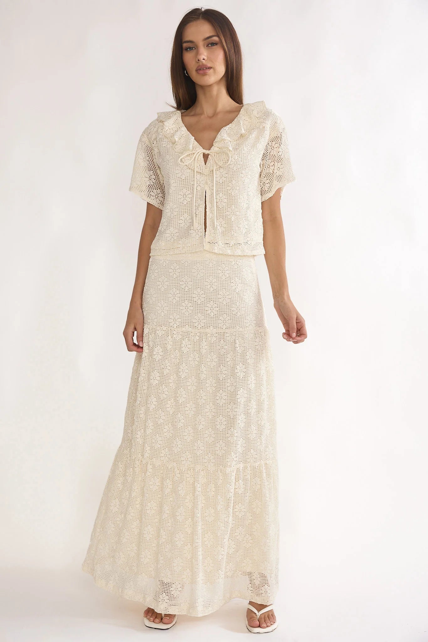 Sera Lane Crochet Maxi Skirt Cream