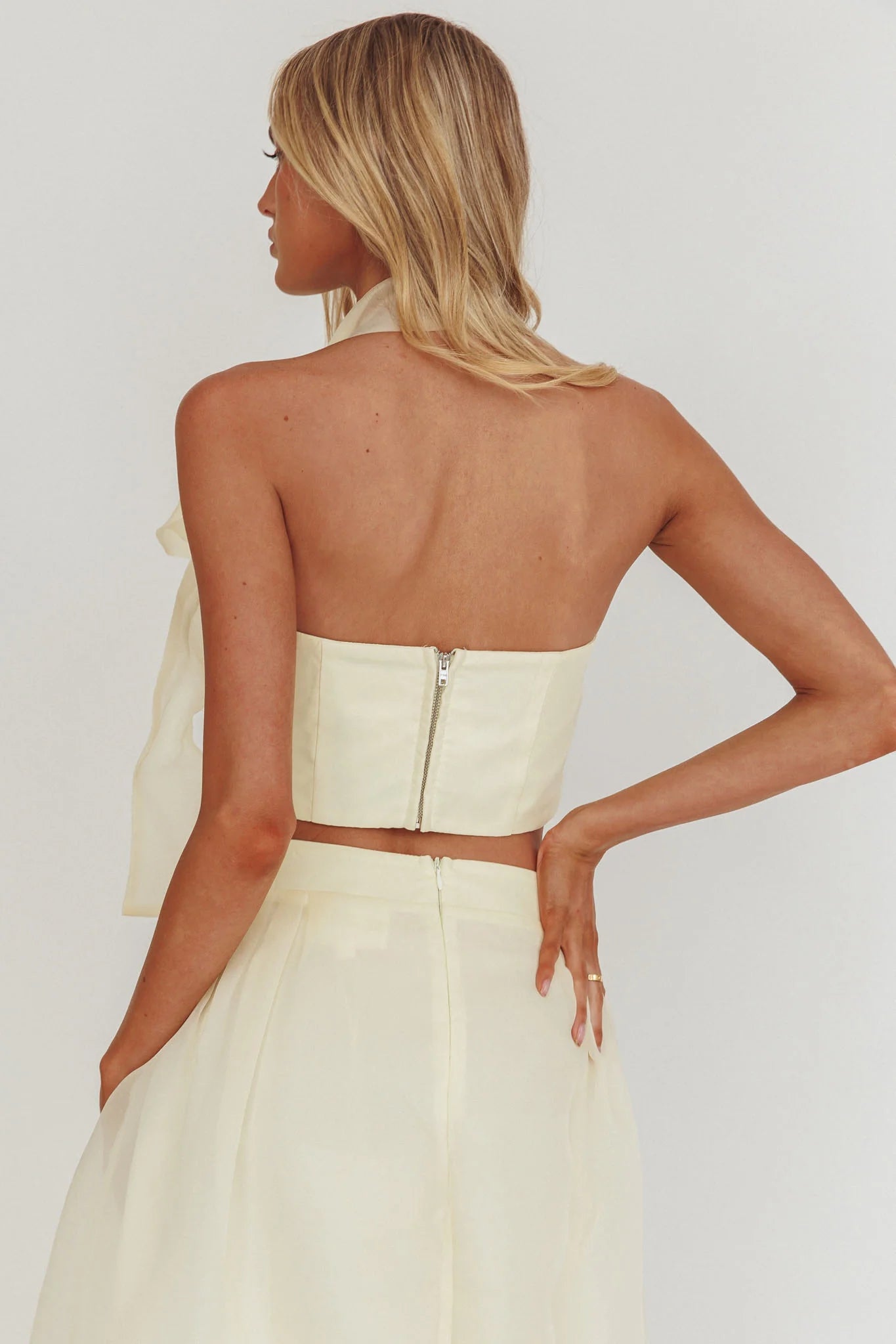 Simple Things Bow Halter Crop Top Butter