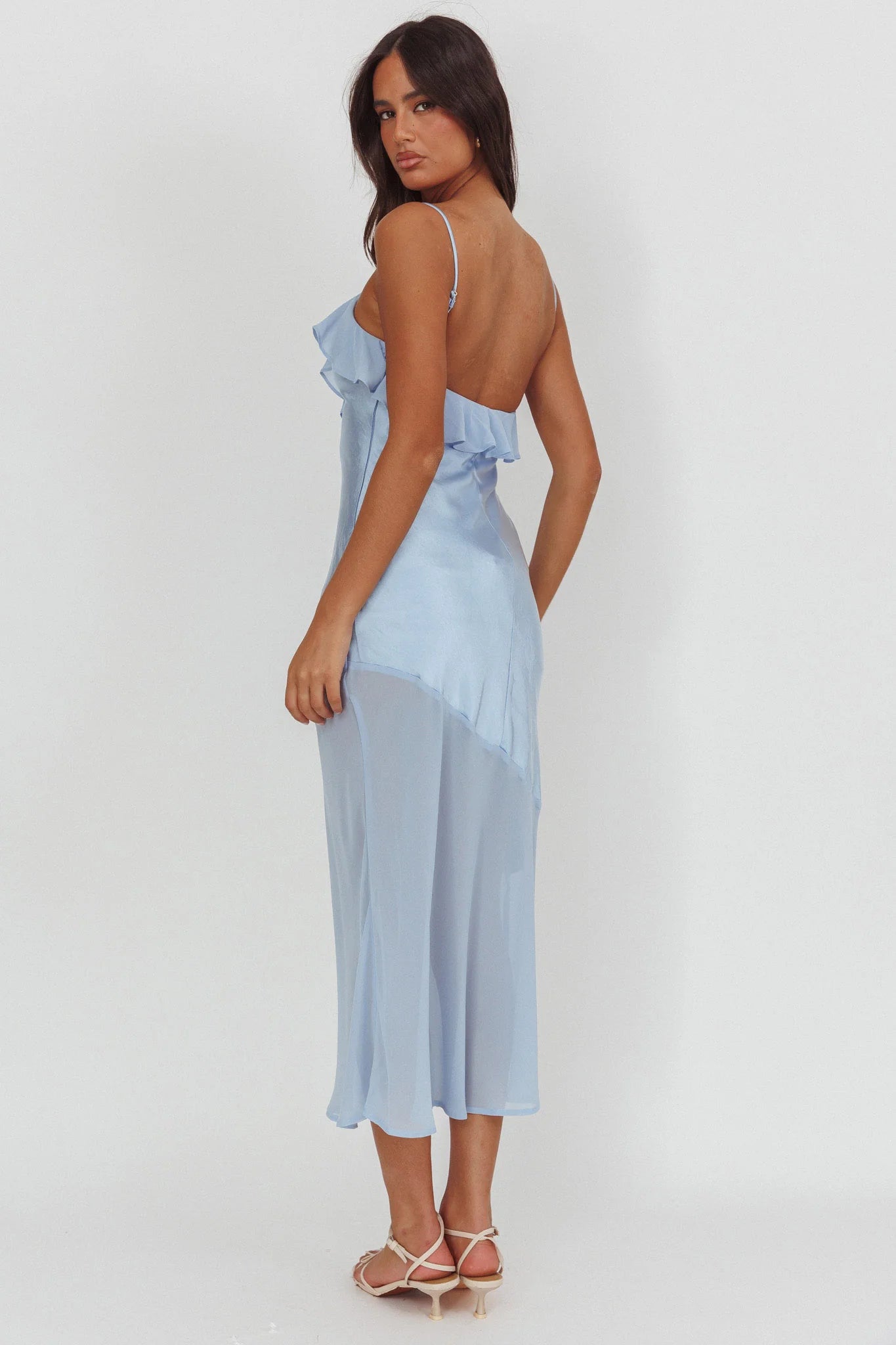 Talula Sheer Hem Ruffle Midi Dress Blue