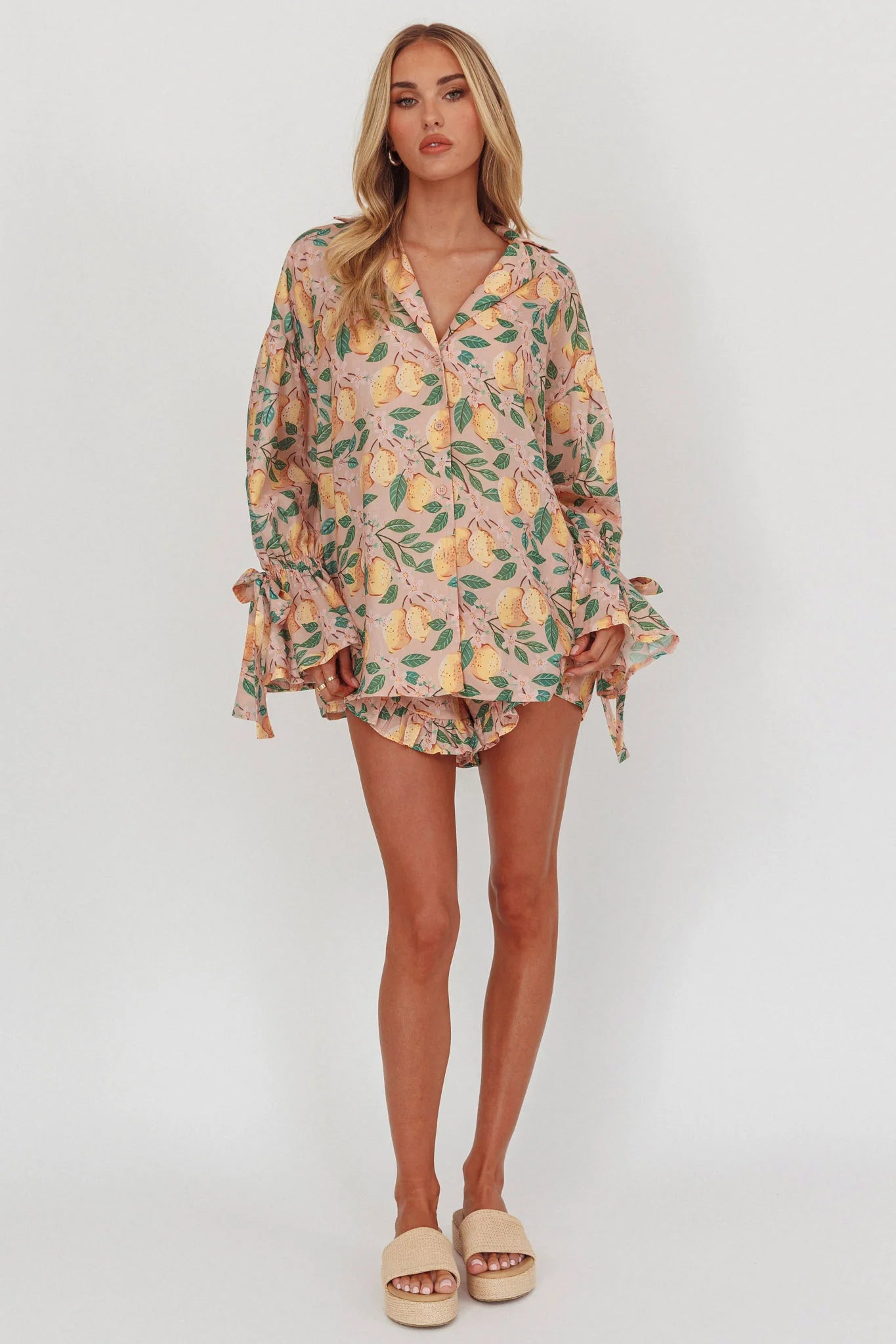 Telling Secrets Tied Cuff Top Lemon