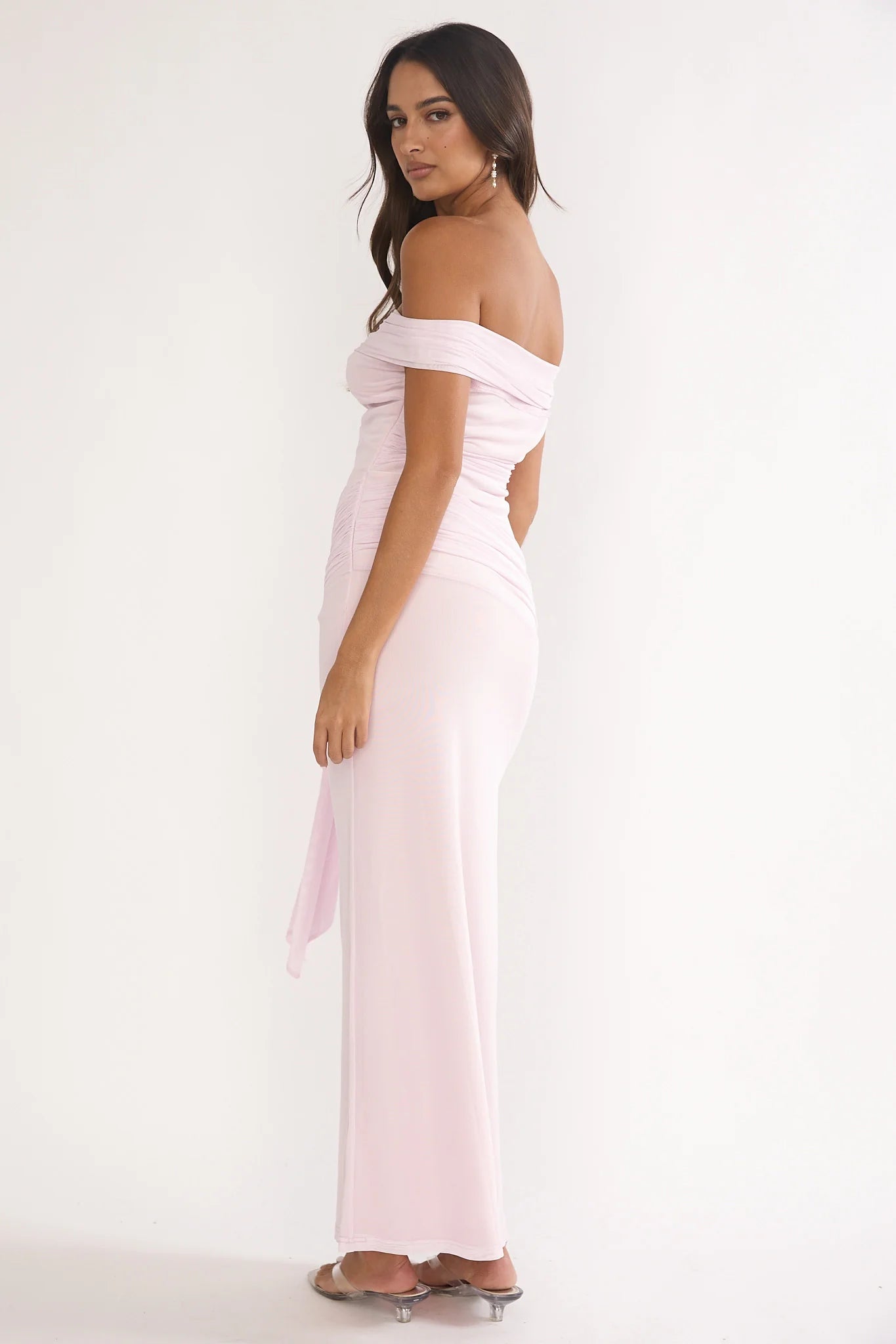 Evanthe Off-Shoulder Sash Maxi Dress Blush