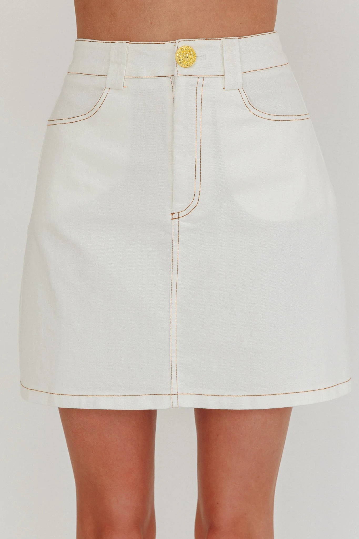Over It Short Gold Button Mini Skirt Cream