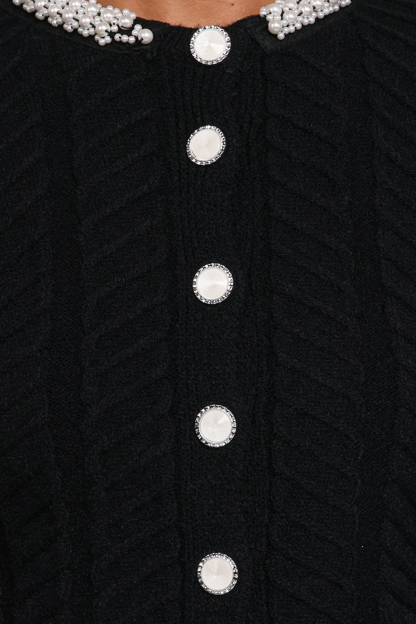 Sheena Rhinestone Collar Holiday Cardigan - Black