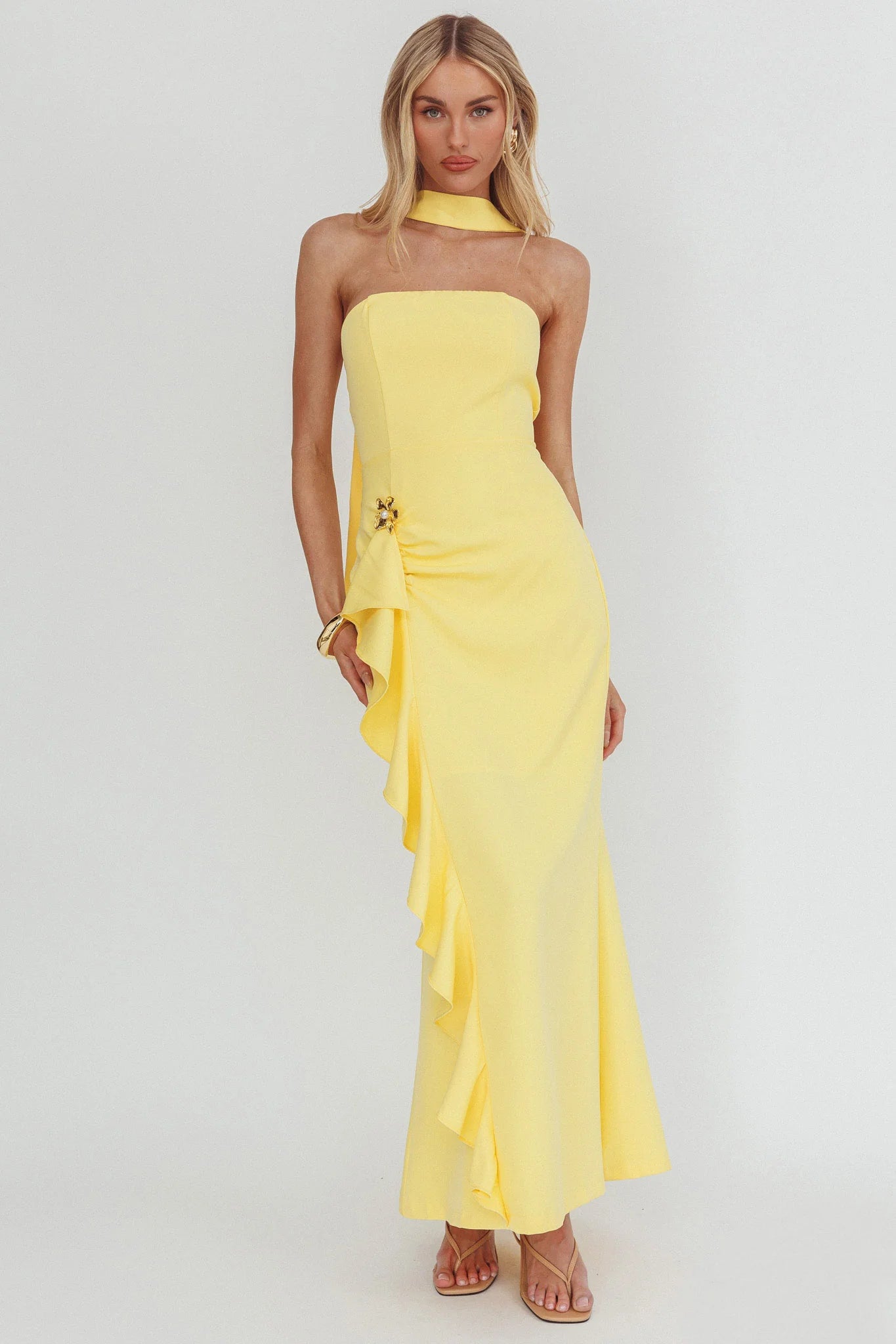 Selora Strapless Ruffle Maxi Dress Butter