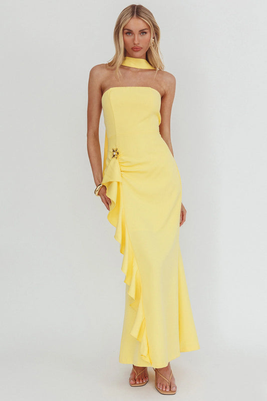 Selora Strapless Ruffle Maxi Dress Butter